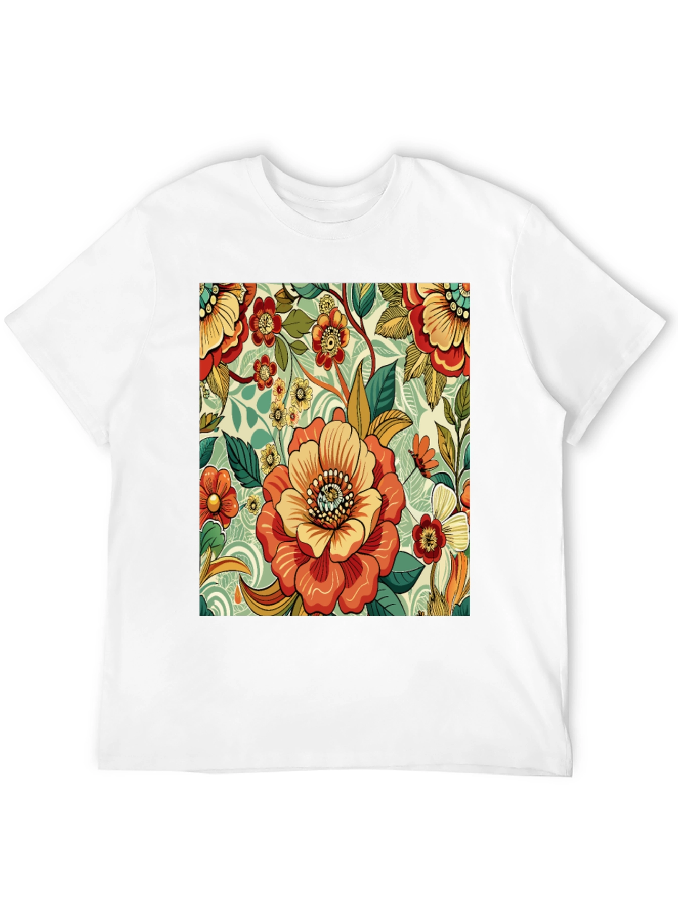 Black Floral Pattern Print Black T-Shirt view 12