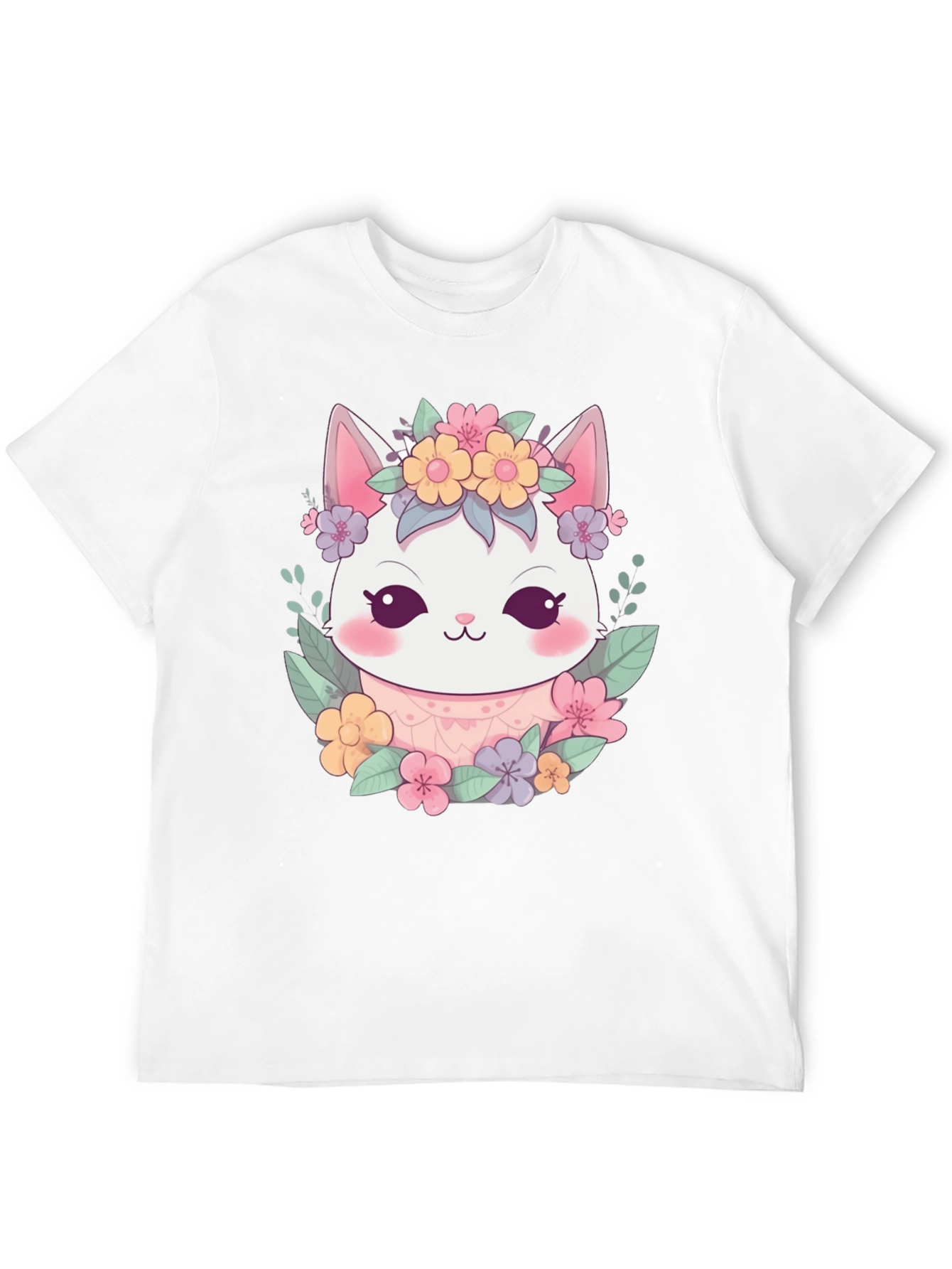 Black Cute Floral Cat Graphic T-Shirt view 12