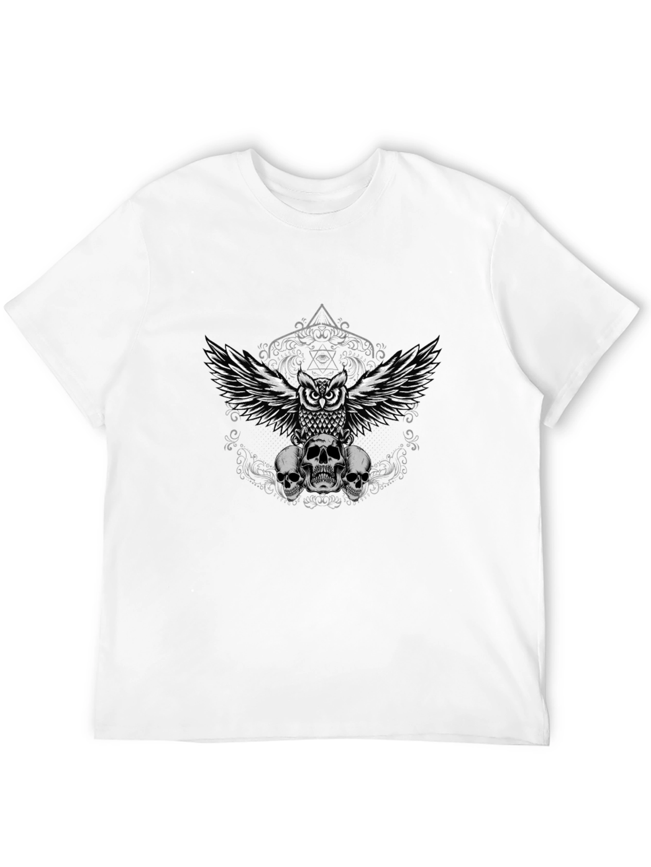 Black Owl and Skulls Graphic Tee - Men's Black T-Shirt view 12