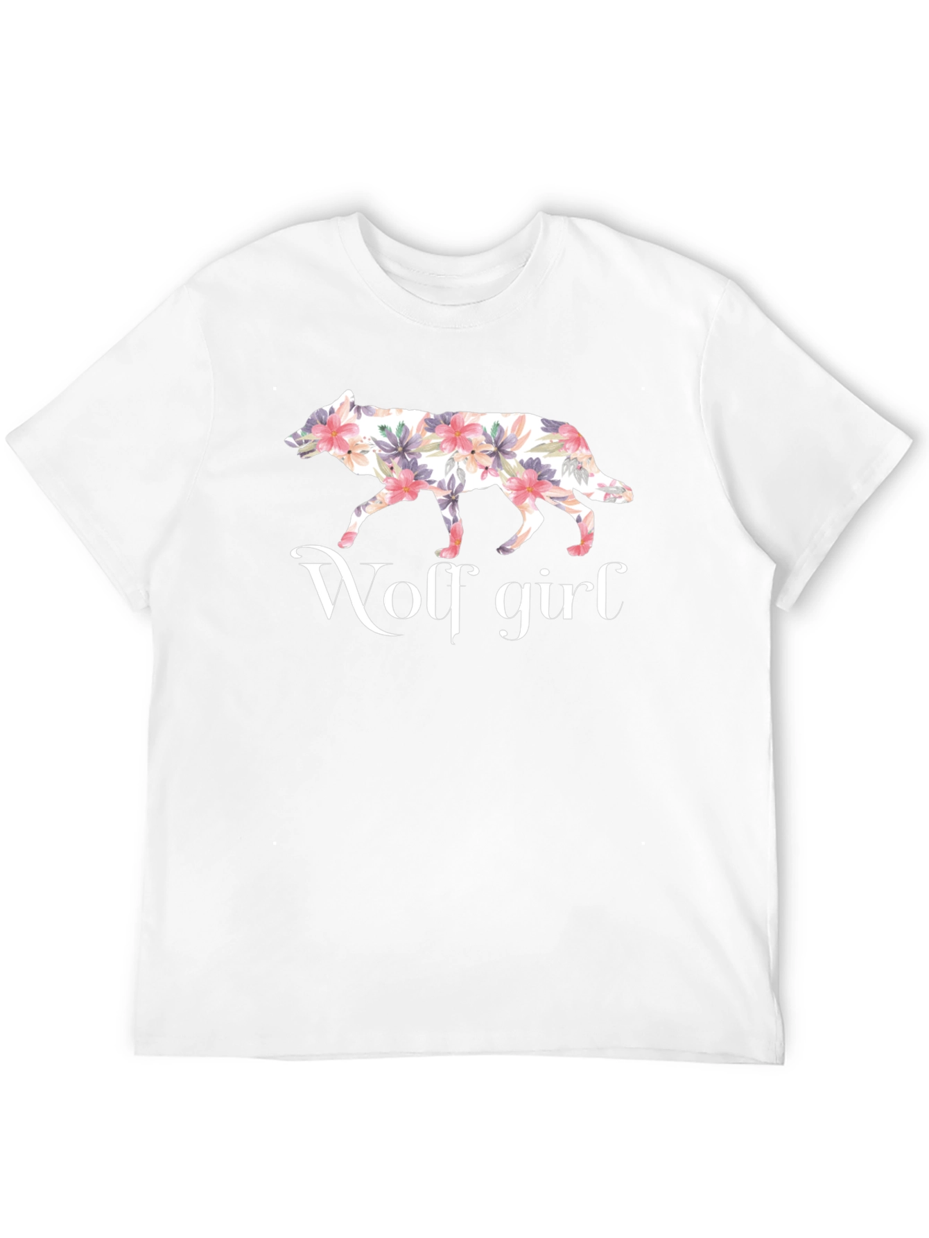 Black Floral Wolf Girl Graphic Tee - Stylish Unisex T-Shirt view 12