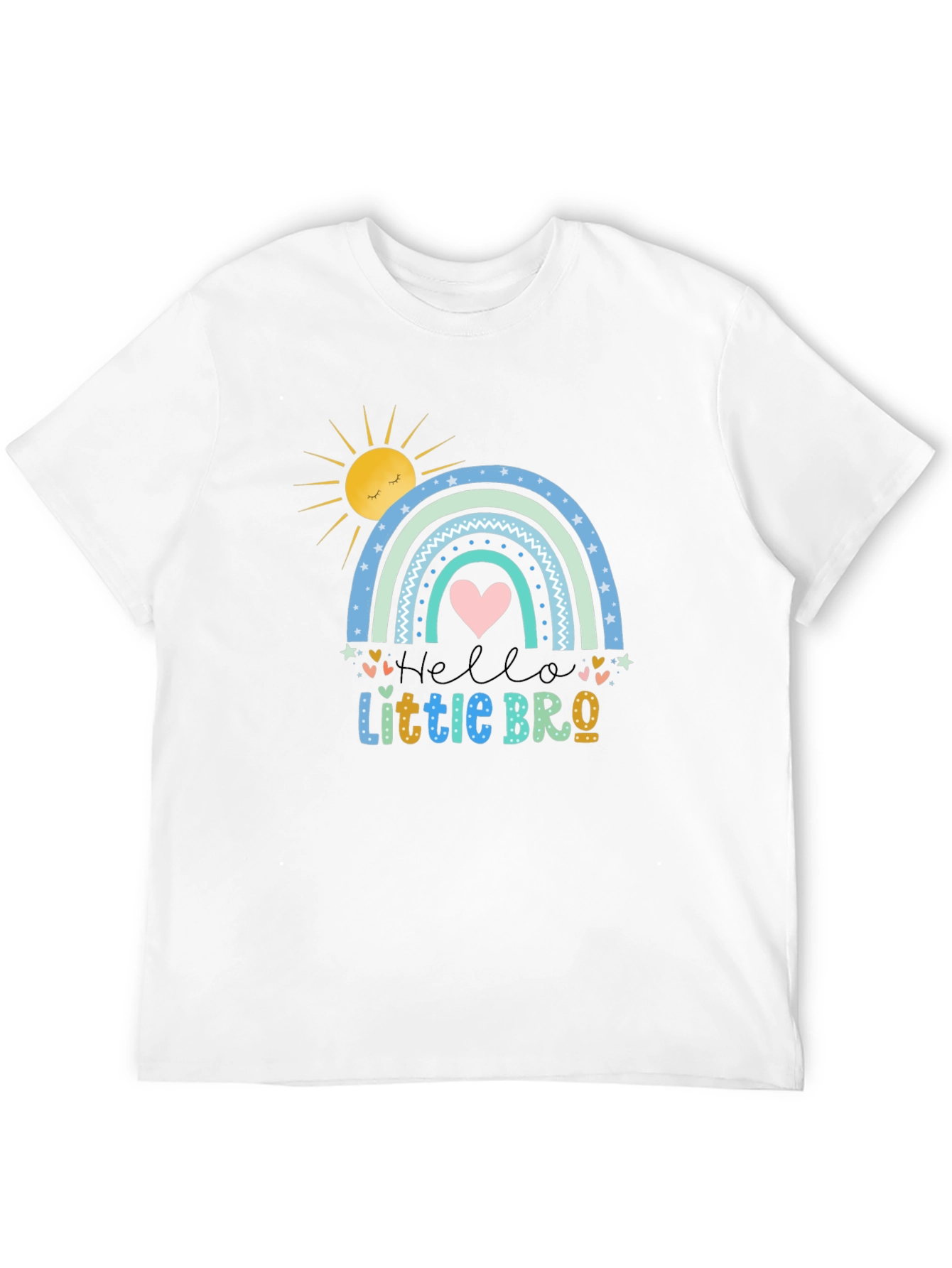 Black Hello Little Bro T-Shirt, Rainbow Design view 12