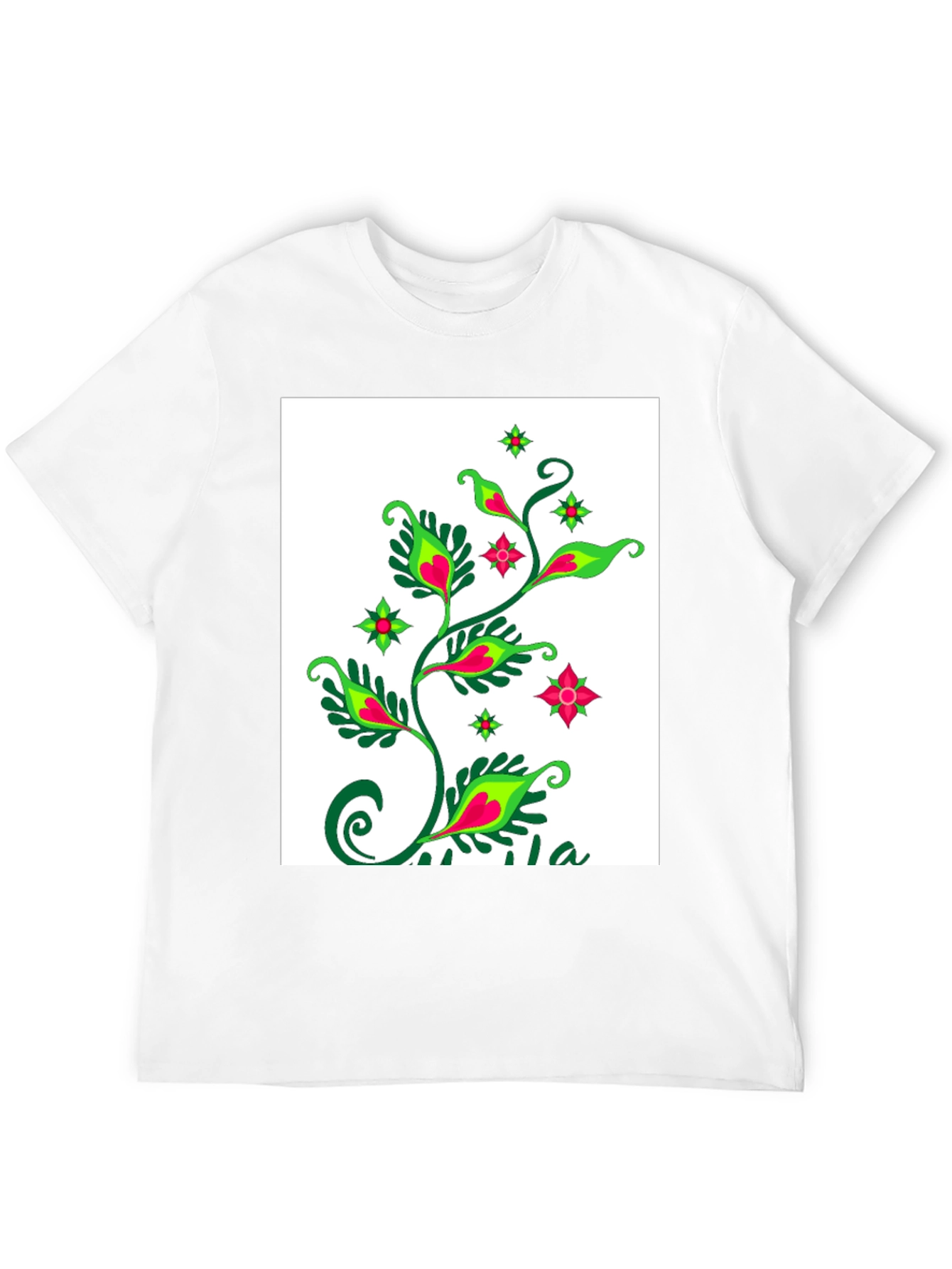 Black Black T-Shirt with Floral Plant Design view 12