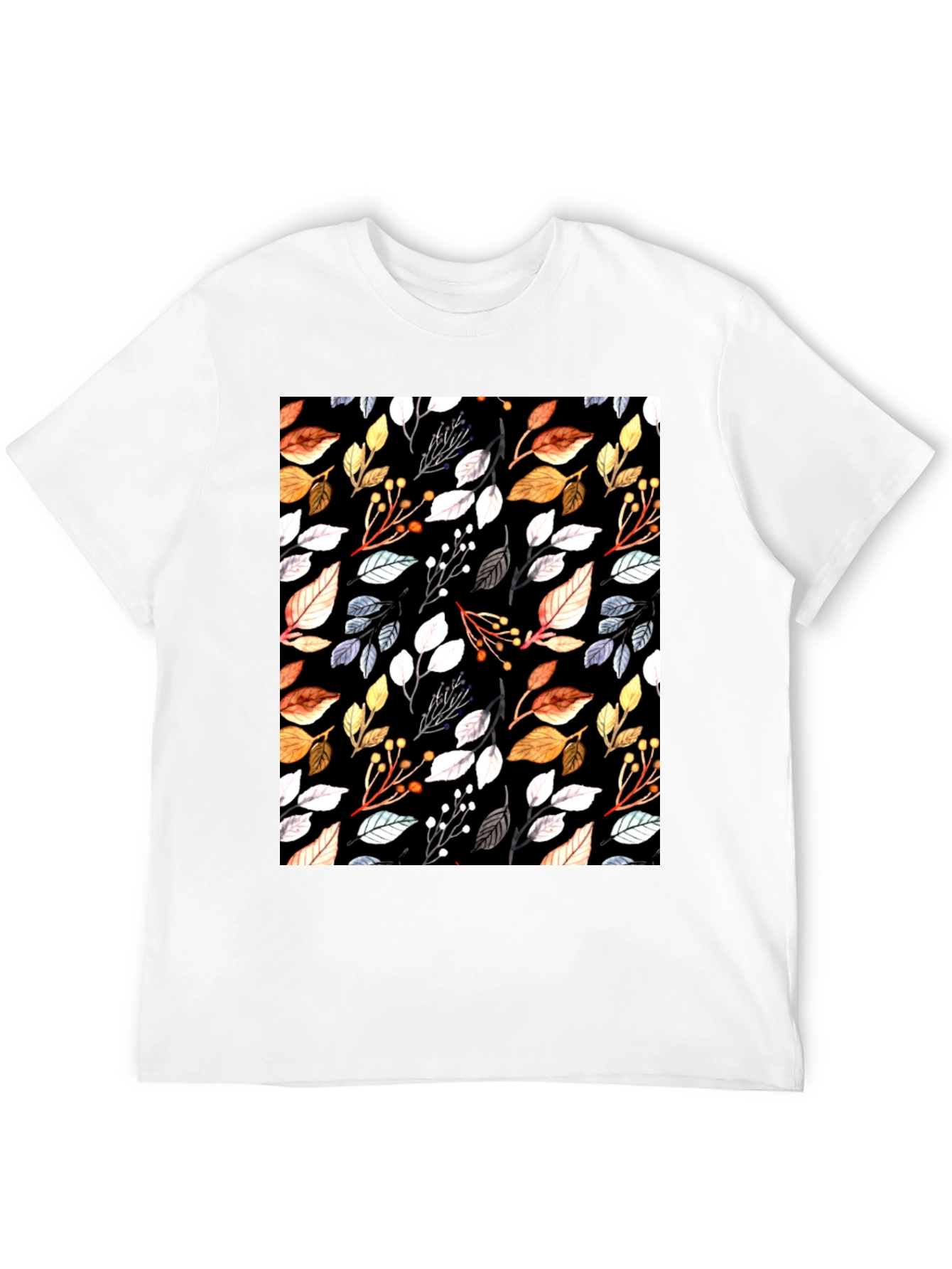 Black Autumn Leaf Print Black T-Shirt view 12