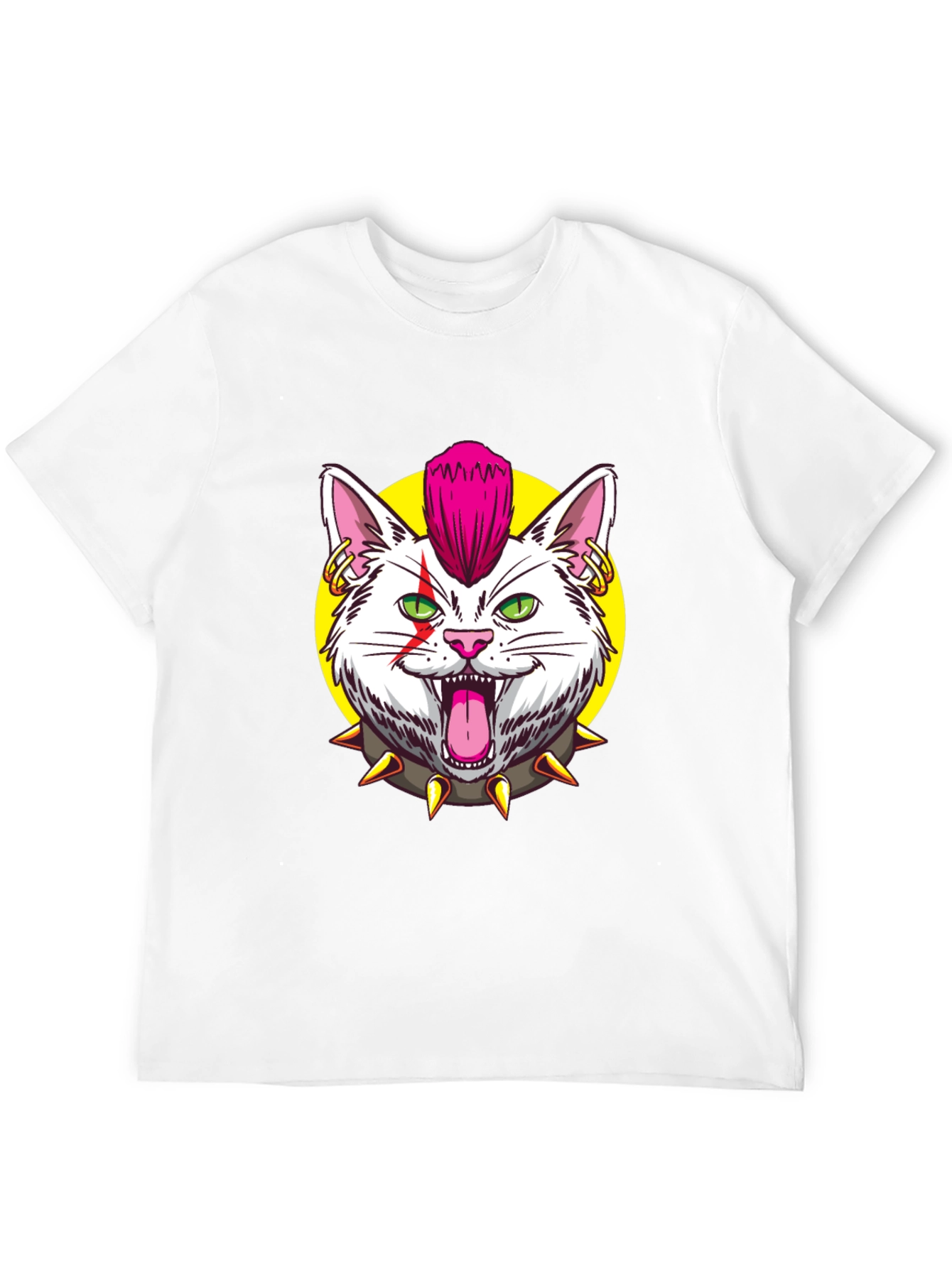 Black Punk Rock Cat Graphic Black T-Shirt view 12