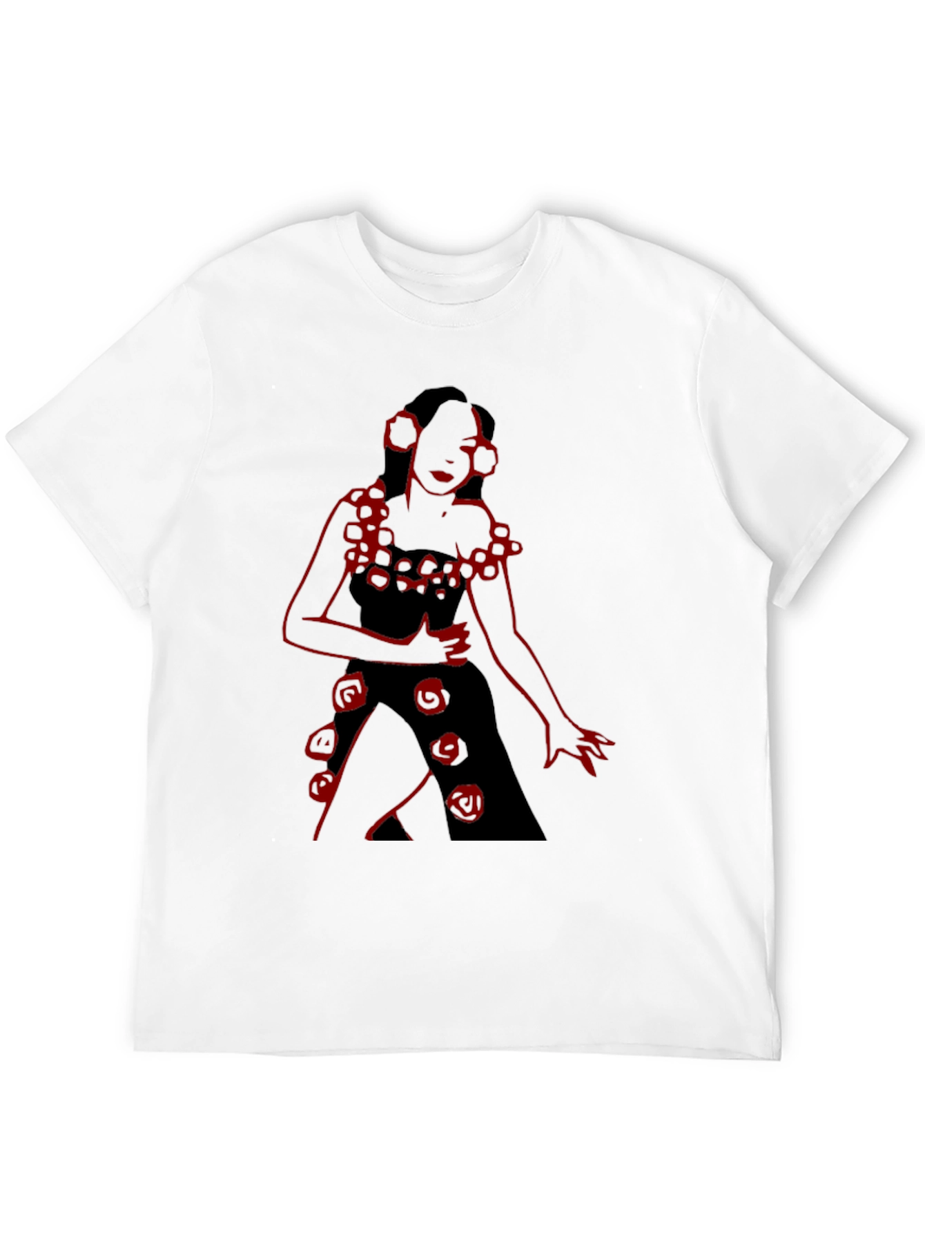 Black Unique Black T-Shirt with Red Rose Lady Design view 12