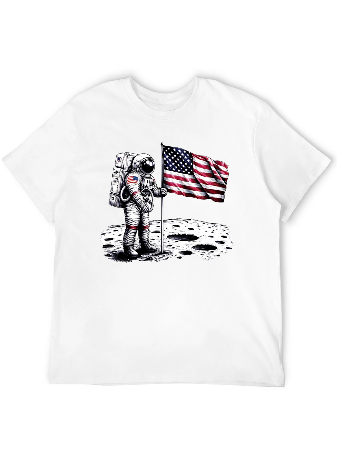 Black Astronaut American Flag T-Shirt - Moon Landing view 12