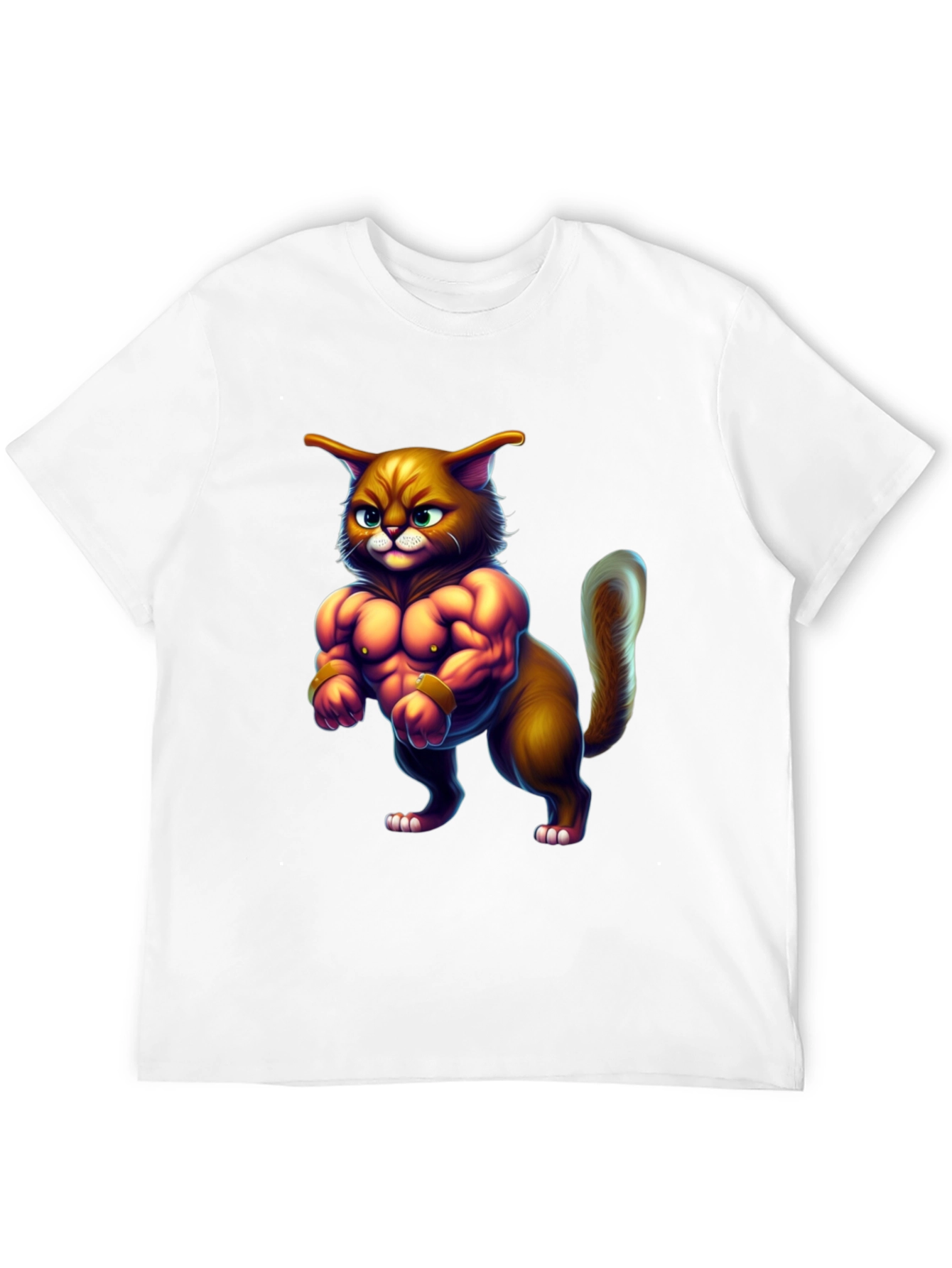 Black Buff Cat Graphic Tee - Funny Gym Cat T-Shirt view 12