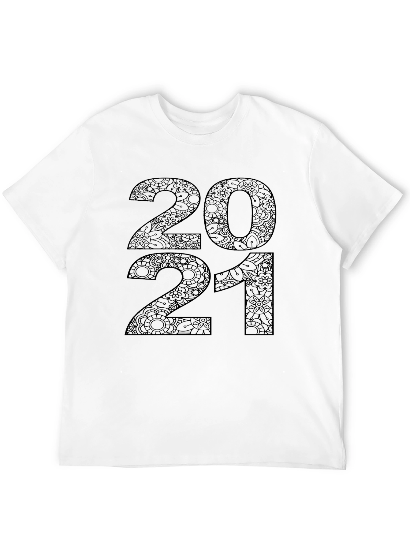 Black 2021 Floral Pattern Black T-Shirt view 12