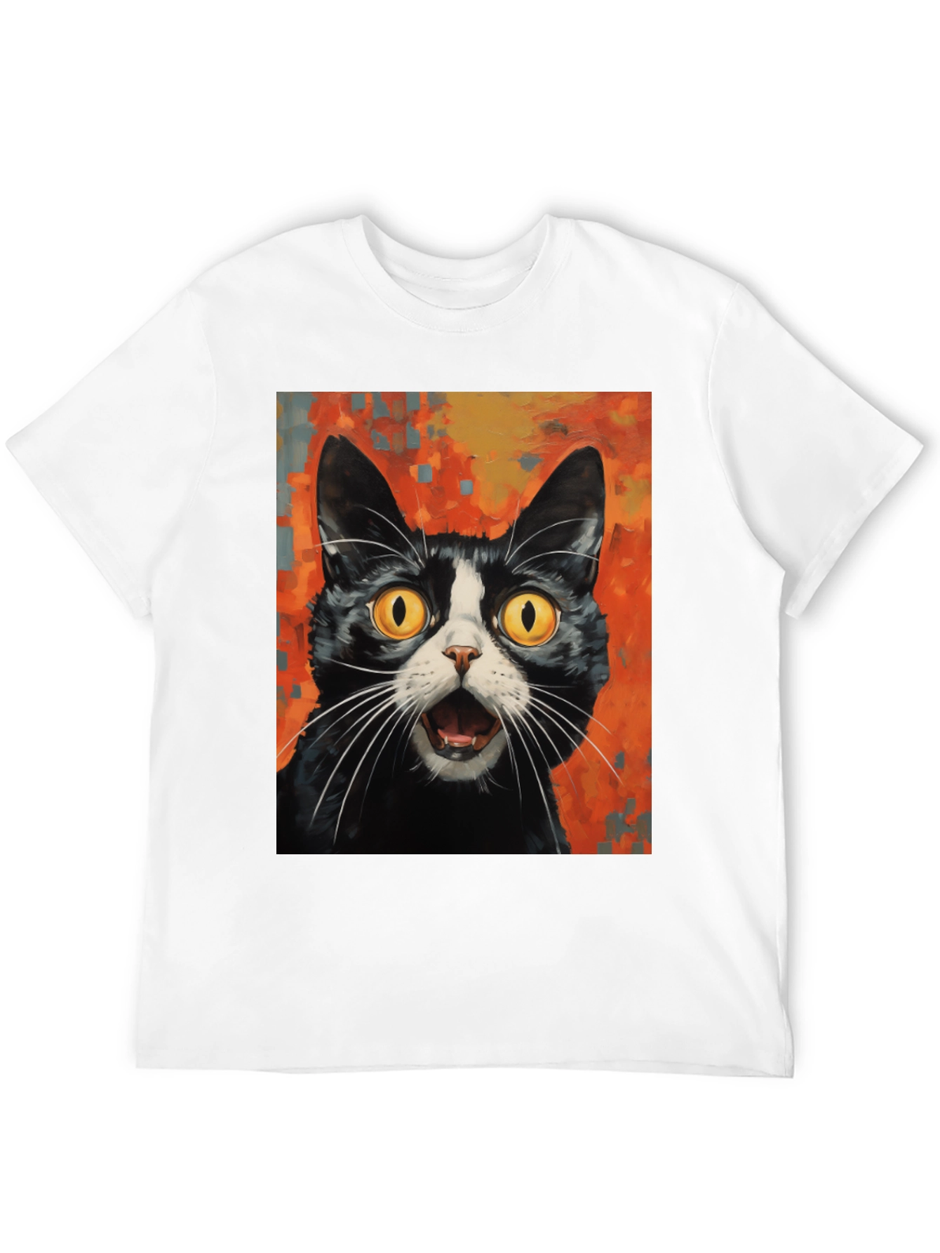 Black Shocked Cat Graphic Tee - Black Cotton T-Shirt view 12