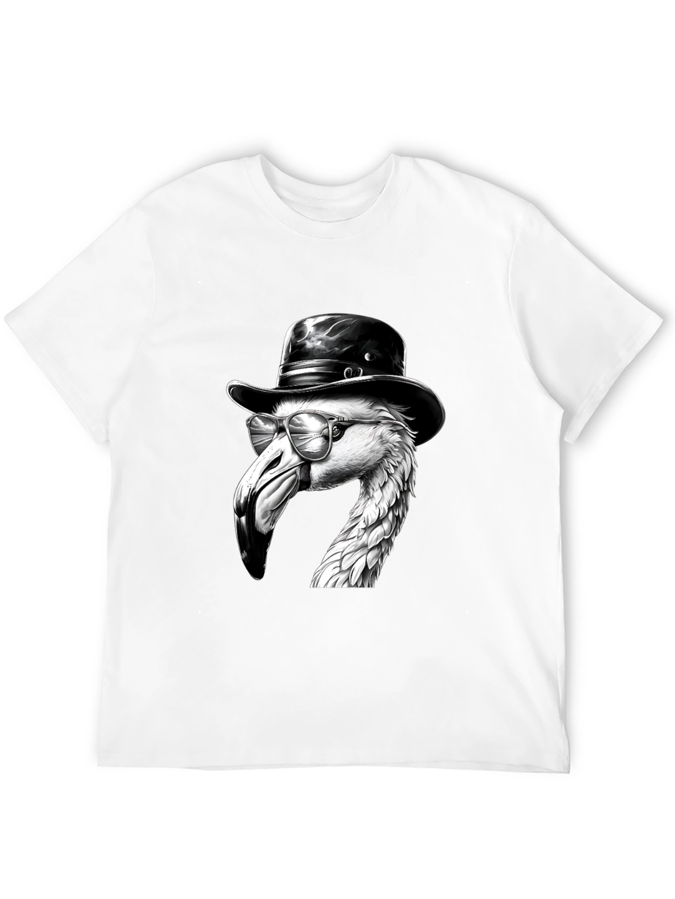 Black Flamingo Fedora Tee - Cool Bird Graphic T-Shirt view 12