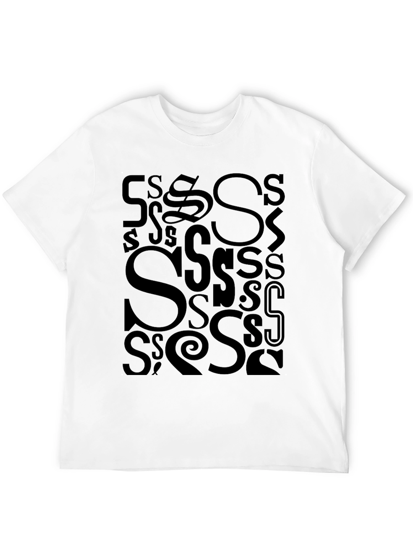 Black S Letter Print T-Shirt - Casual Cotton Tee view 12