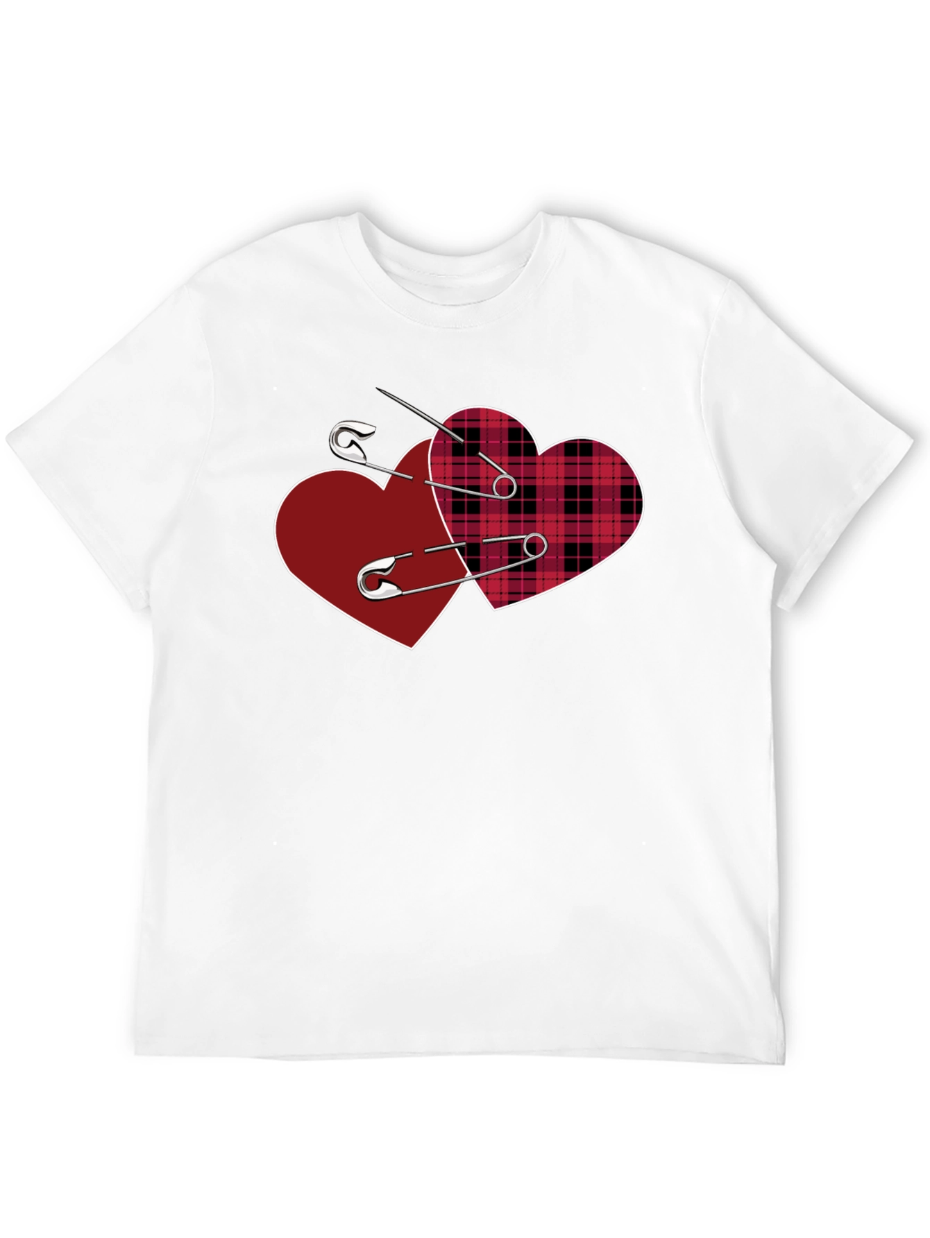 Black Safety Pin Hearts Graphic Tee - Edgy Valentine's Style view 12