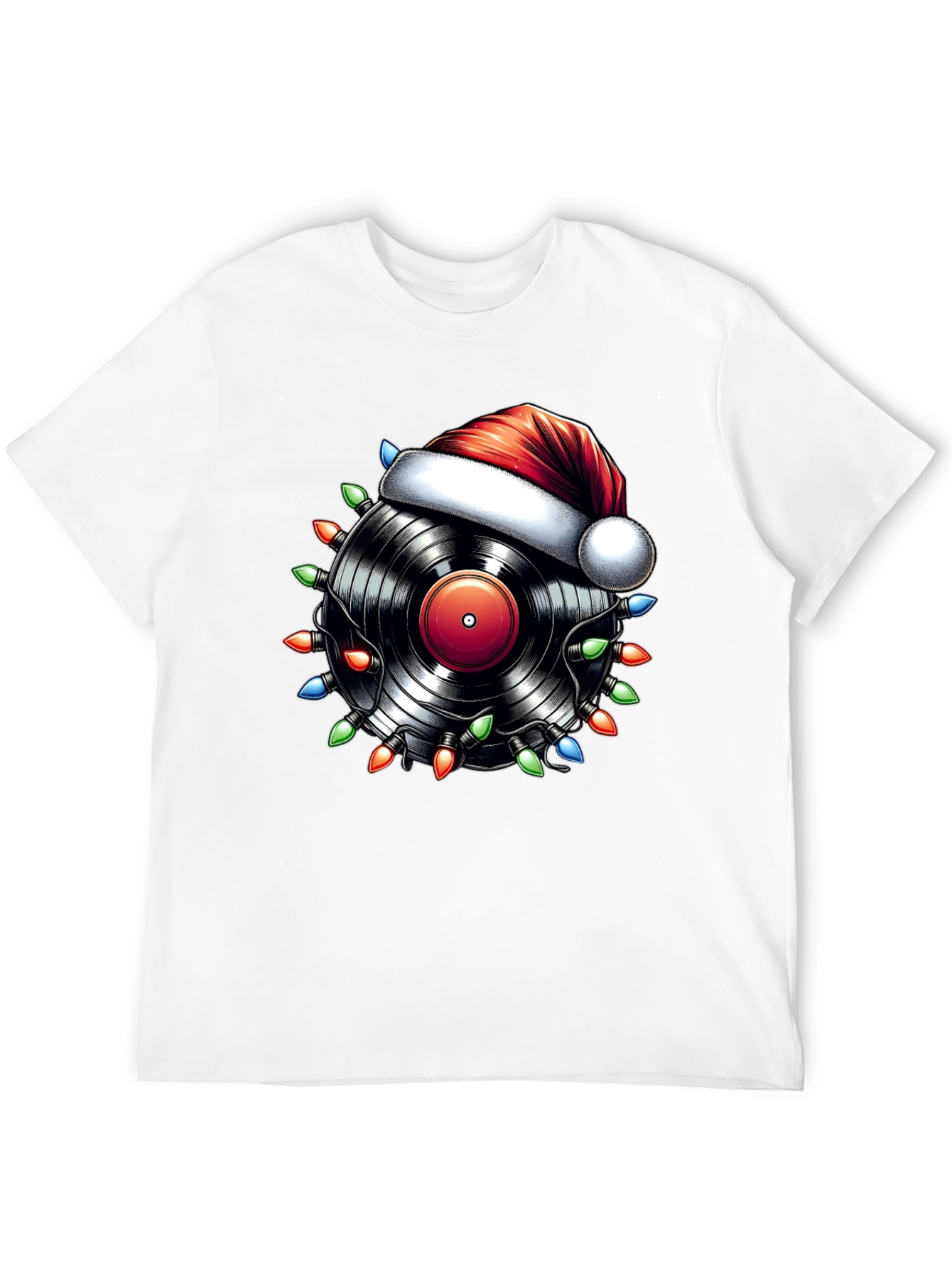 Black Festive Vinyl Record Santa Hat T-Shirt view 12