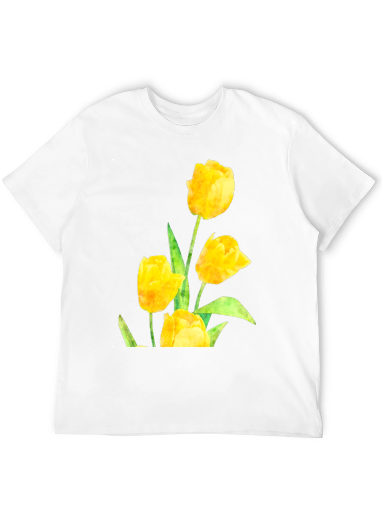 Black Men's Black T-Shirt with Yellow Tulip Floral Design view 12
