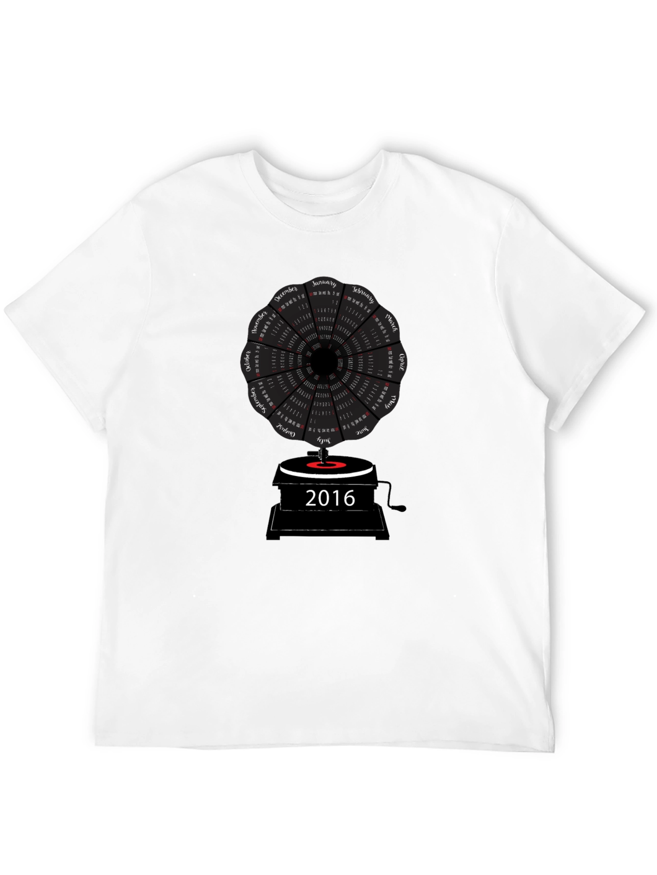Black 2016 Calendar Turntable T-Shirt view 12