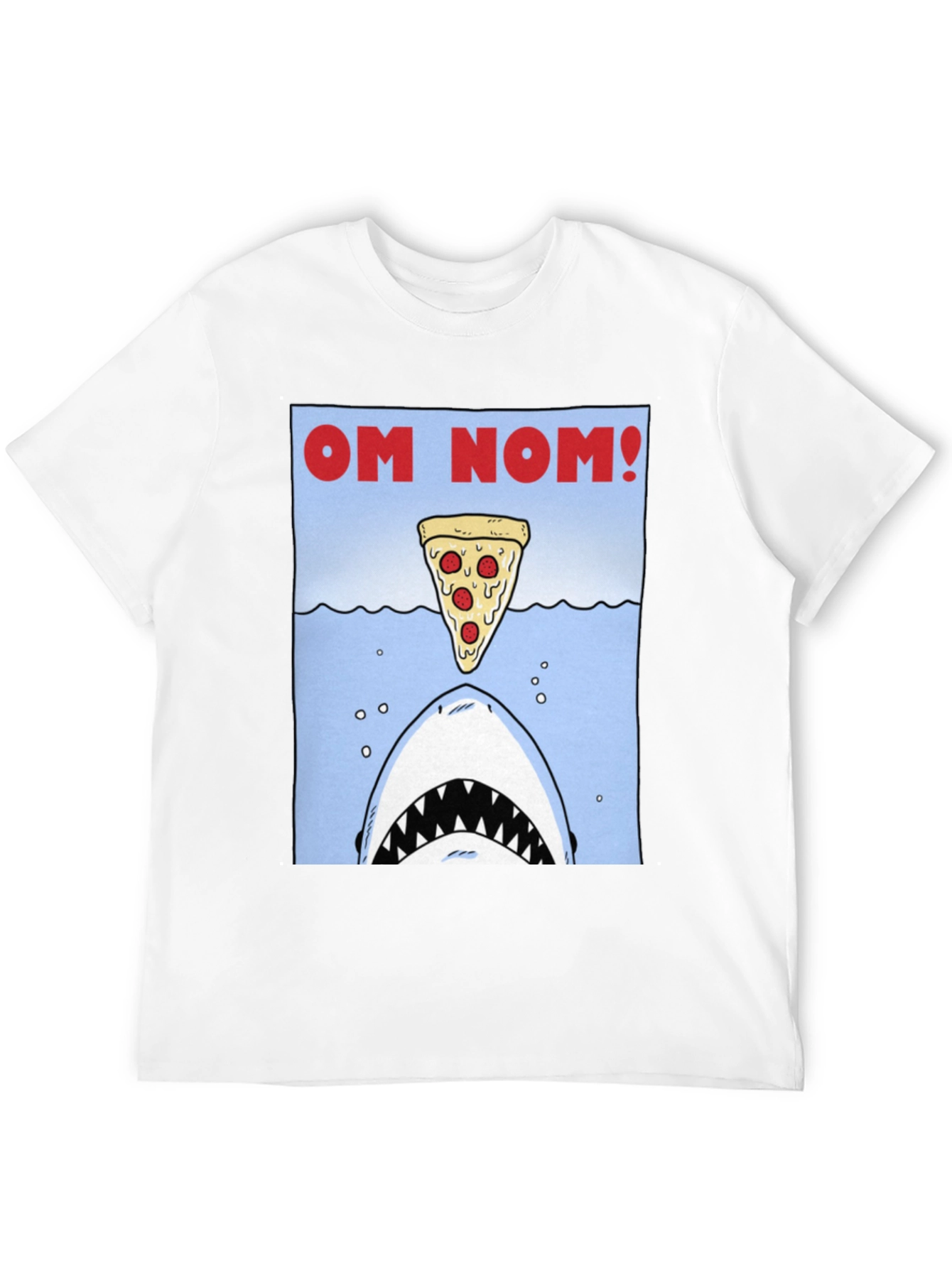 Black Om Nom Pizza Shark T-Shirt - Funny Foodie Tee view 12