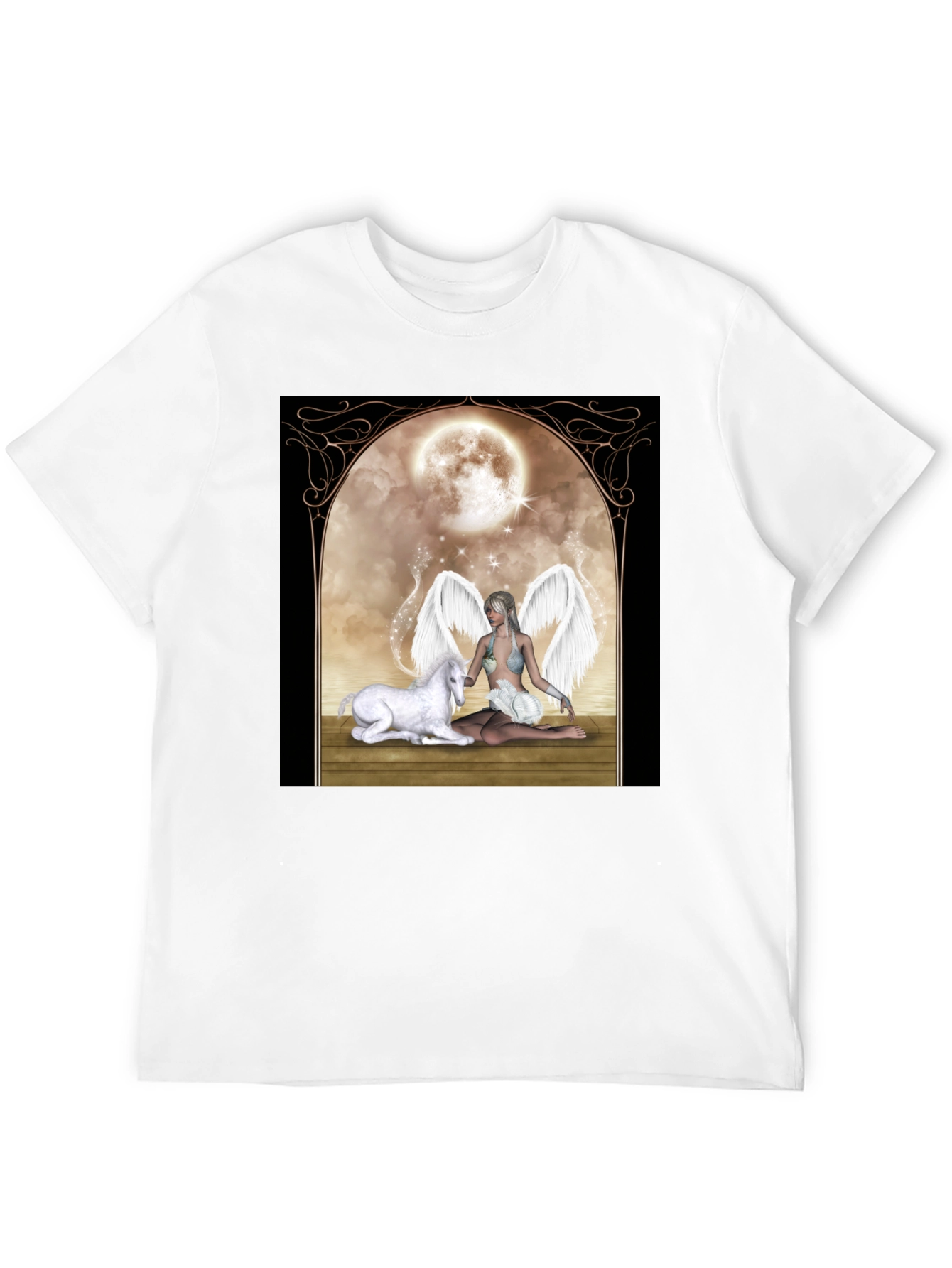 Black Fantasy Angel & Unicorn T-Shirt view 12