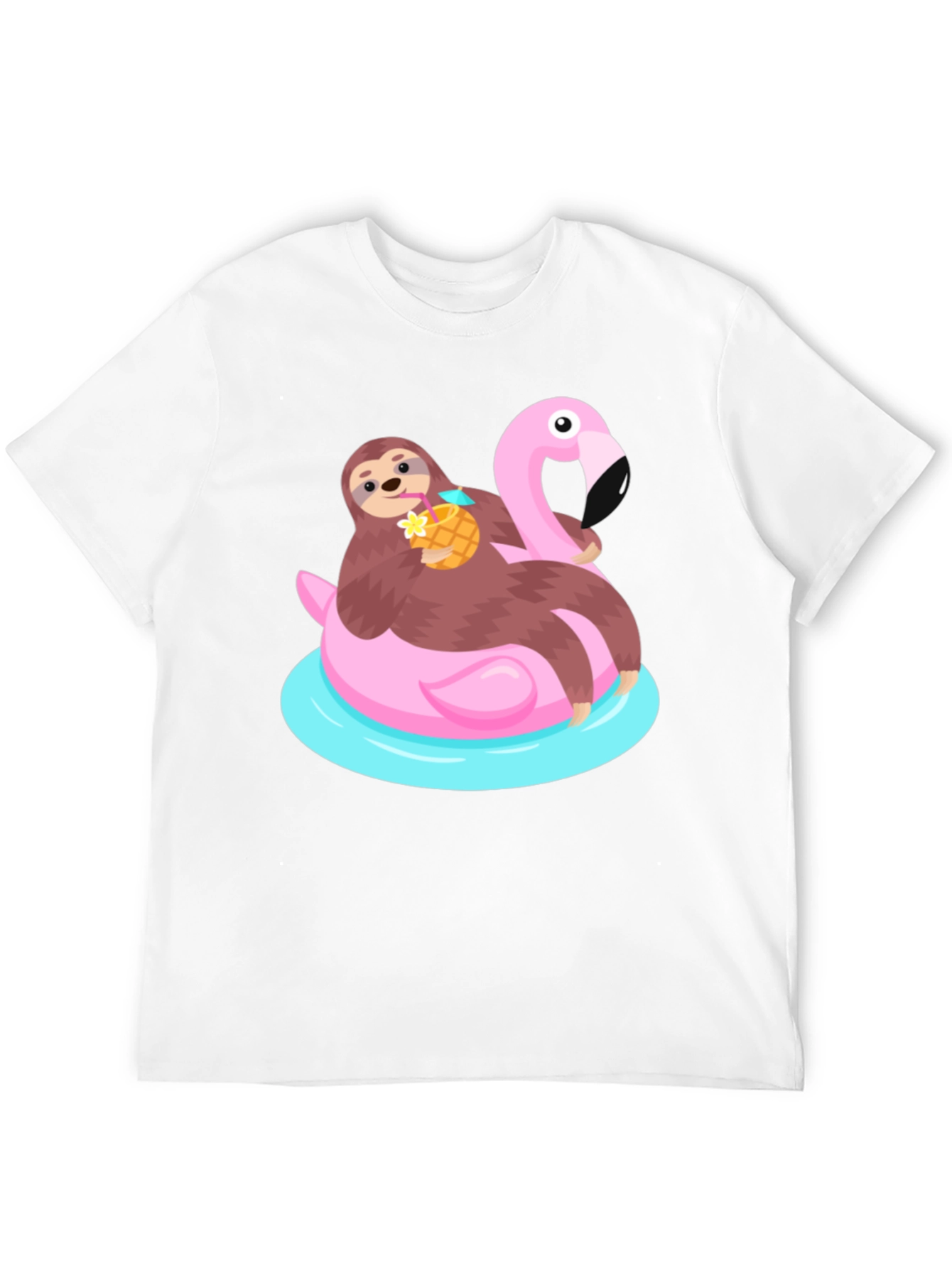 Black Sloth Flamingo Float T-Shirt - Relaxed Summer Vibes view 12