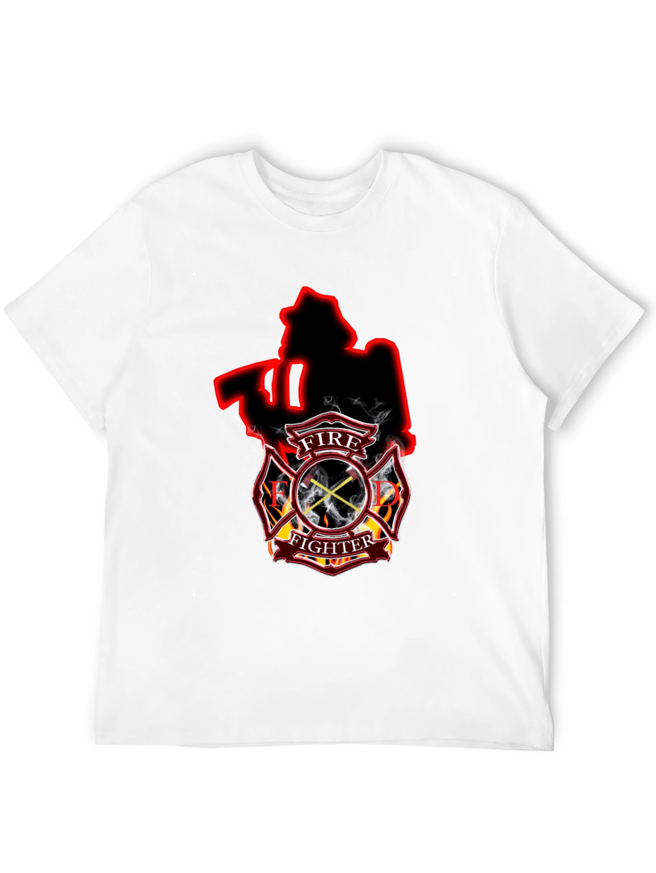 Black Firefighter Axe Shield Black T-Shirt view 12