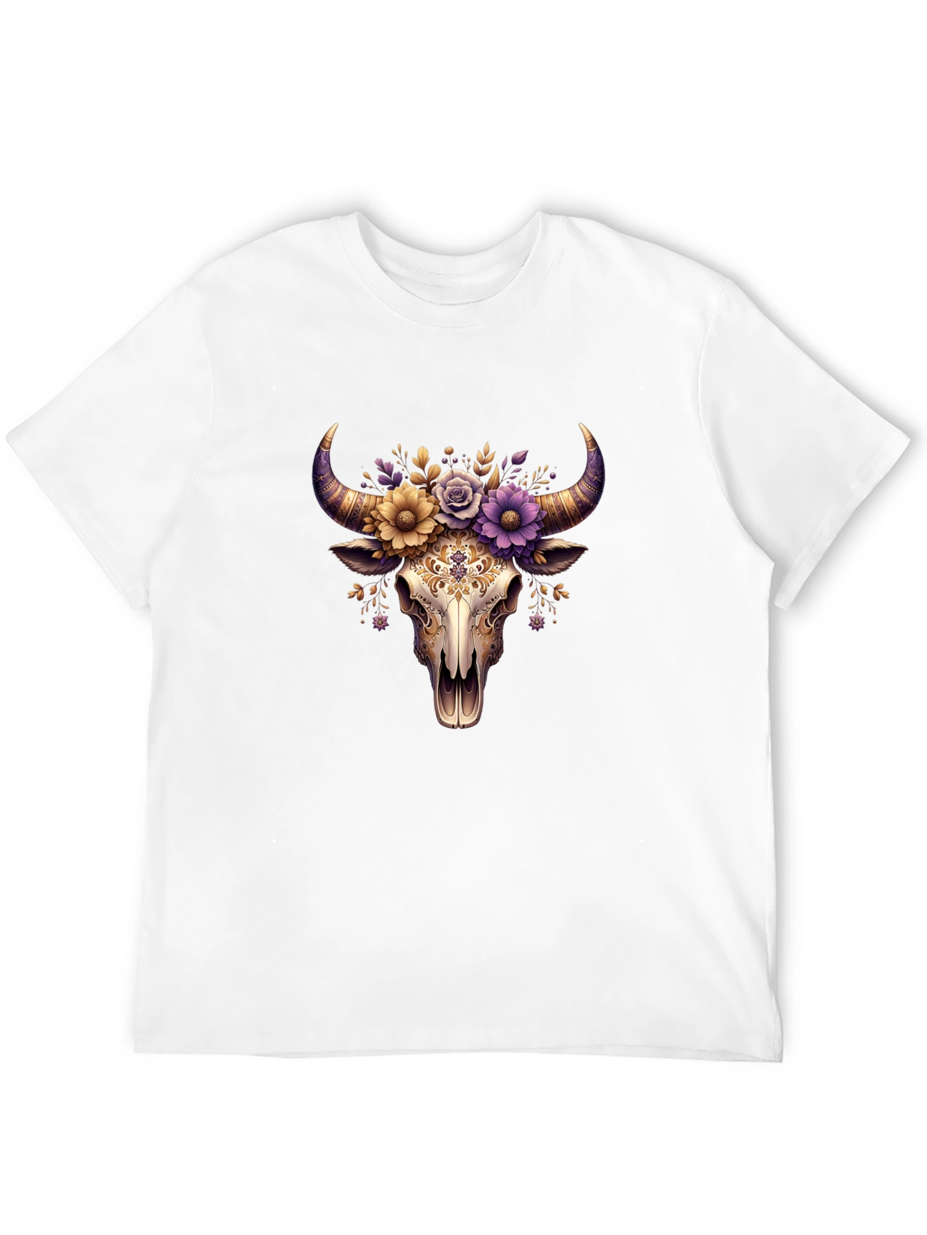 Black Floral Bull Skull Graphic Tee view 12