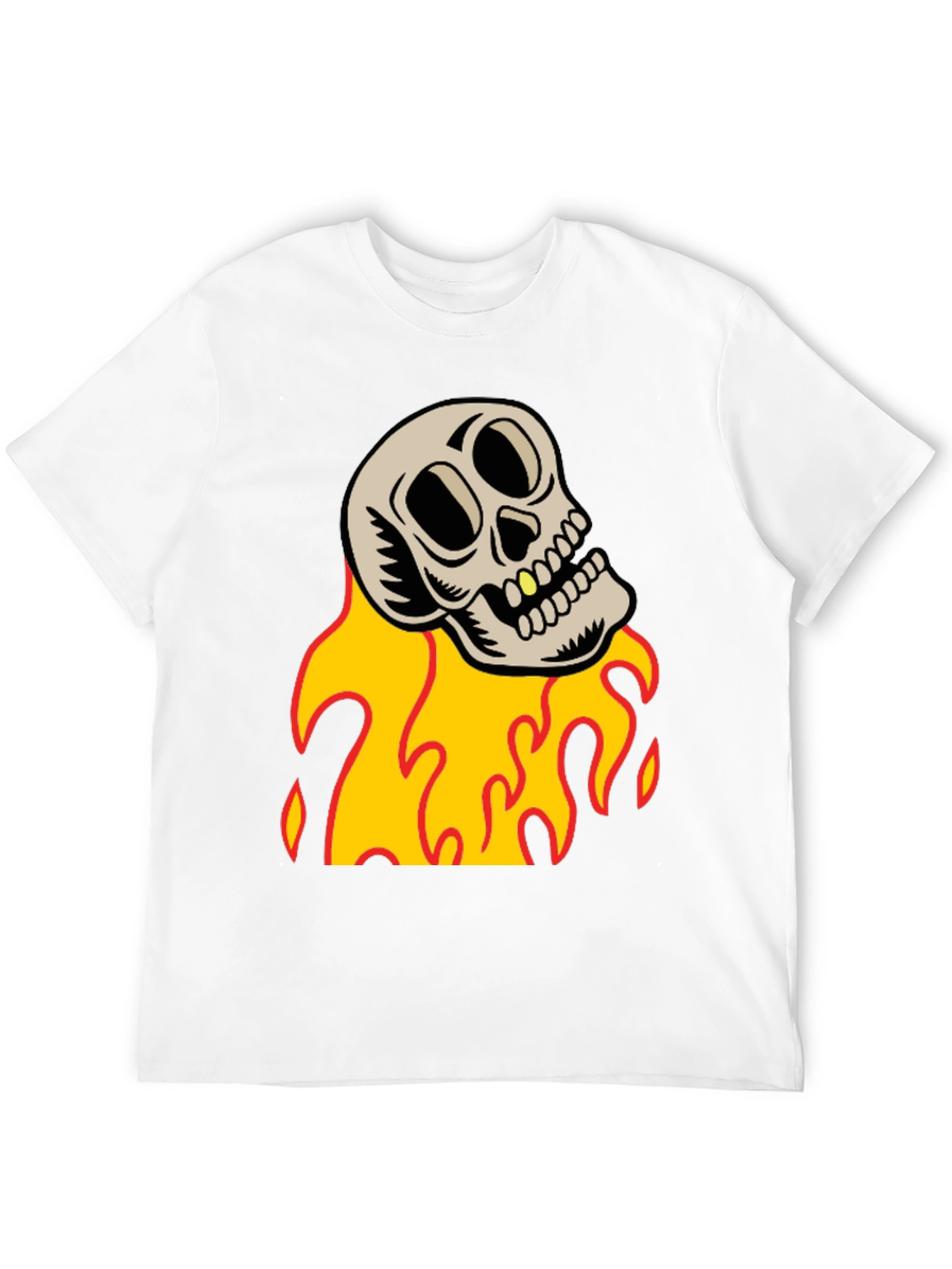 Black Skull on Fire Graphic Tee - Black Cotton T-Shirt view 12