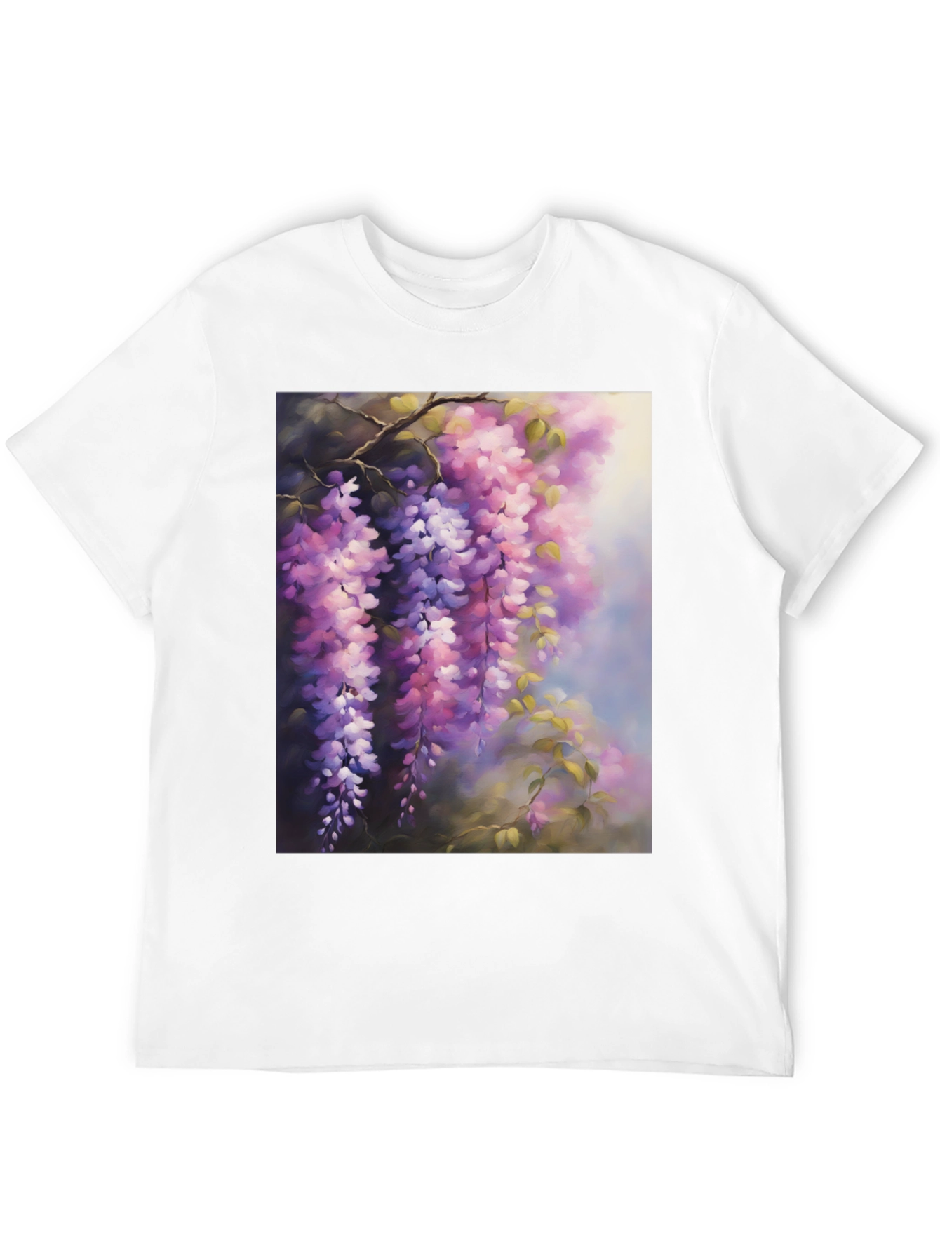 Black Floral Wisteria Print Black T-Shirt view 12