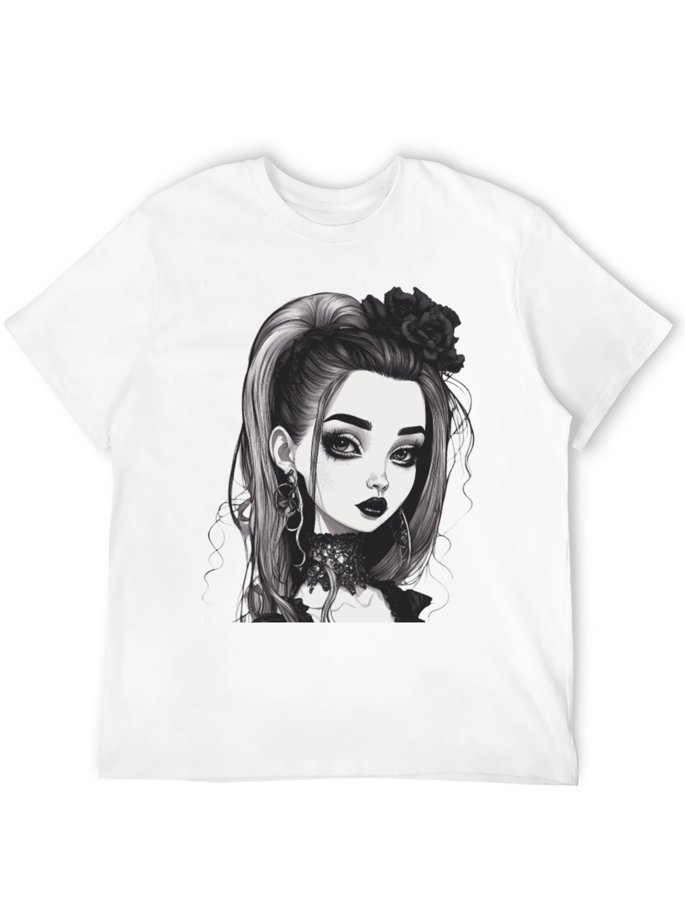 Black Gothic Girl Graphic Tee - Black Cotton T-Shirt view 12