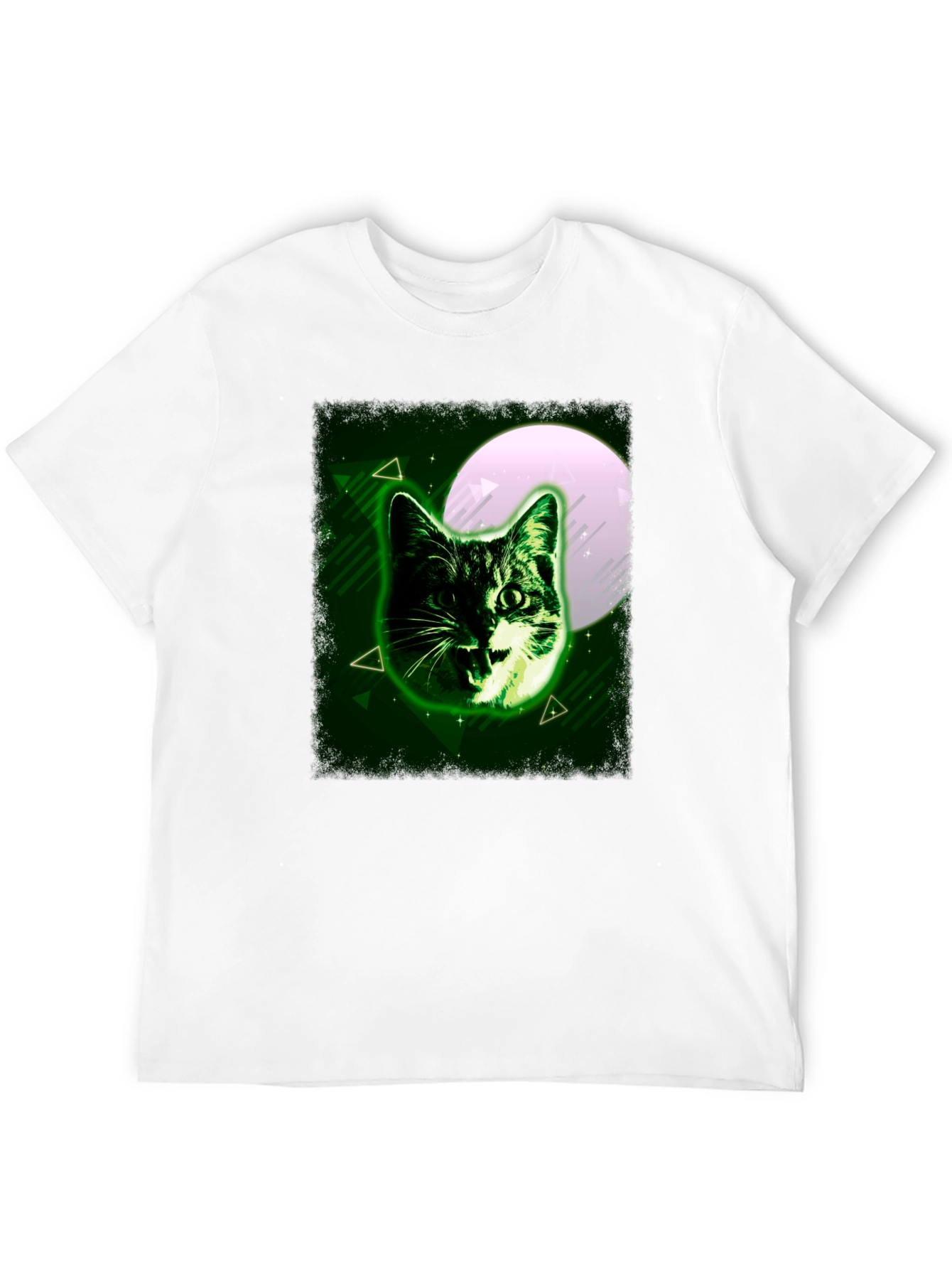 Black Green Cat Graphic Tee - Moonlit Feline Design view 12