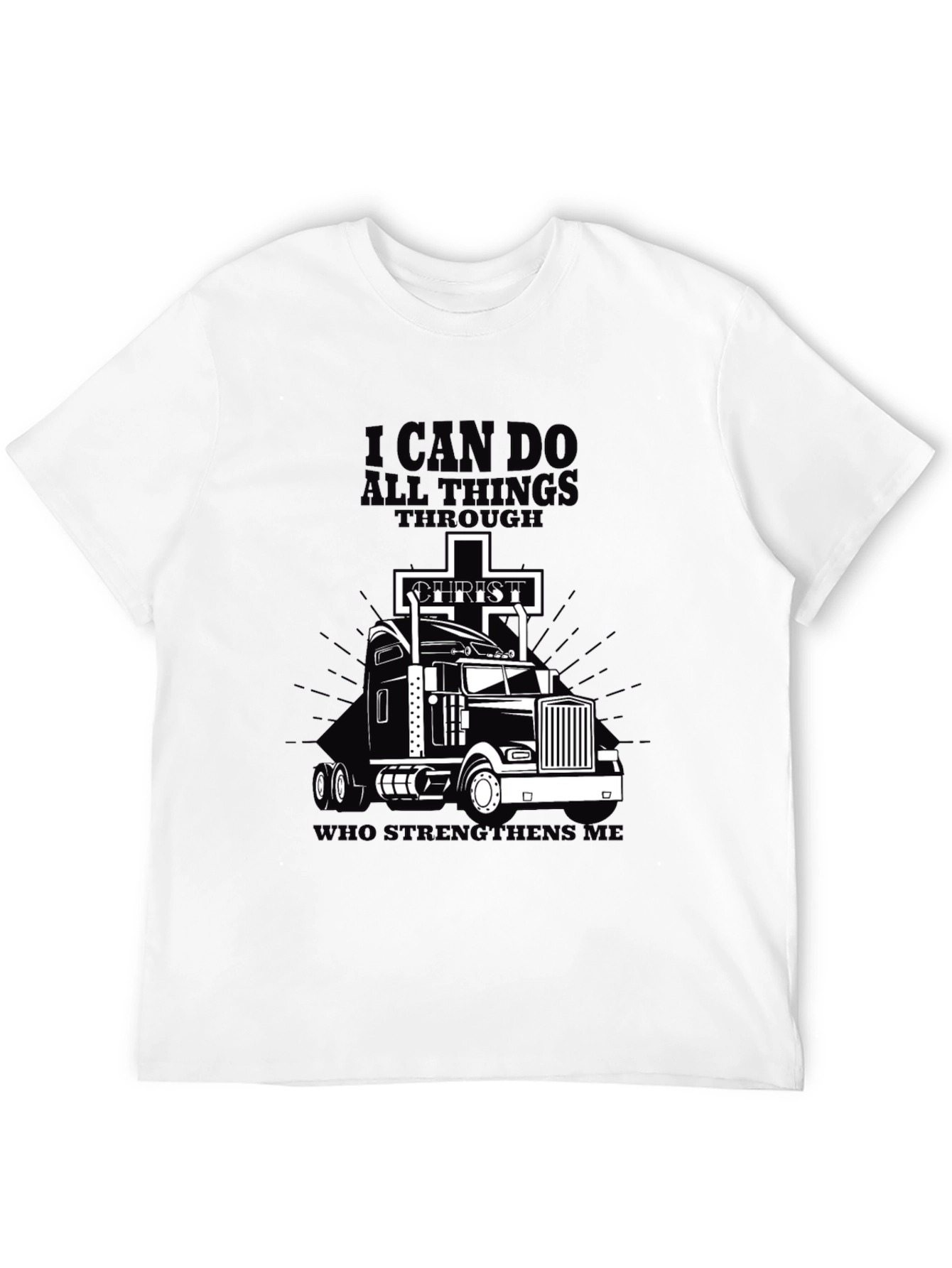 Black I Can Do All Things Trucker T-Shirt view 12