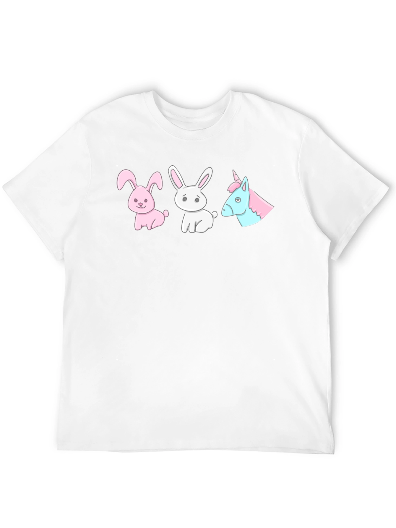 Black Novelty Cartoon Bunny & Unicorn Print Black T-Shirt view 12