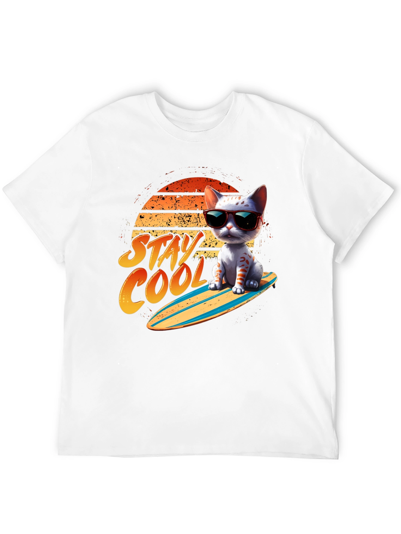 Black Cool Cat Surfboard T-Shirt view 12