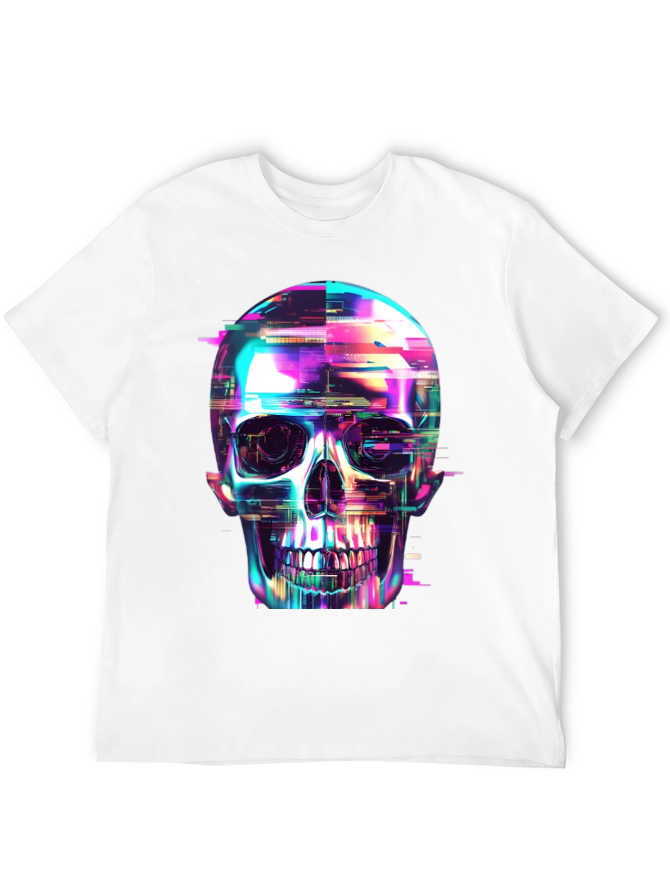 Black Cyberpunk Skull Graphic Tee - Black Cotton T-Shirt view 12