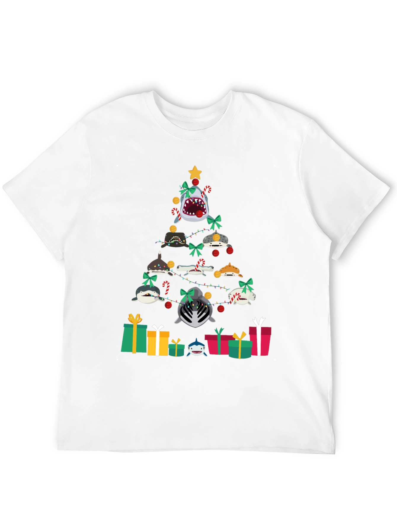 Black Shark Christmas Tree Black T-Shirt view 12