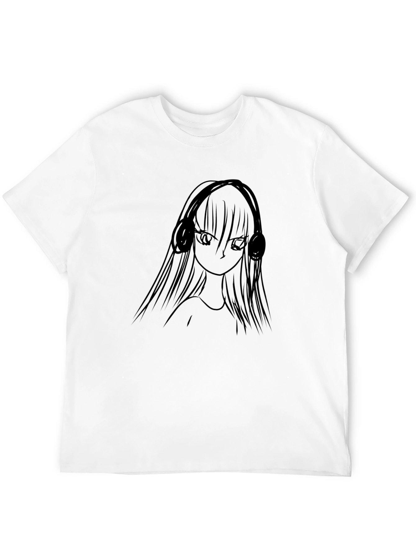 Black Anime Girl Headphones Black T-Shirt view 12