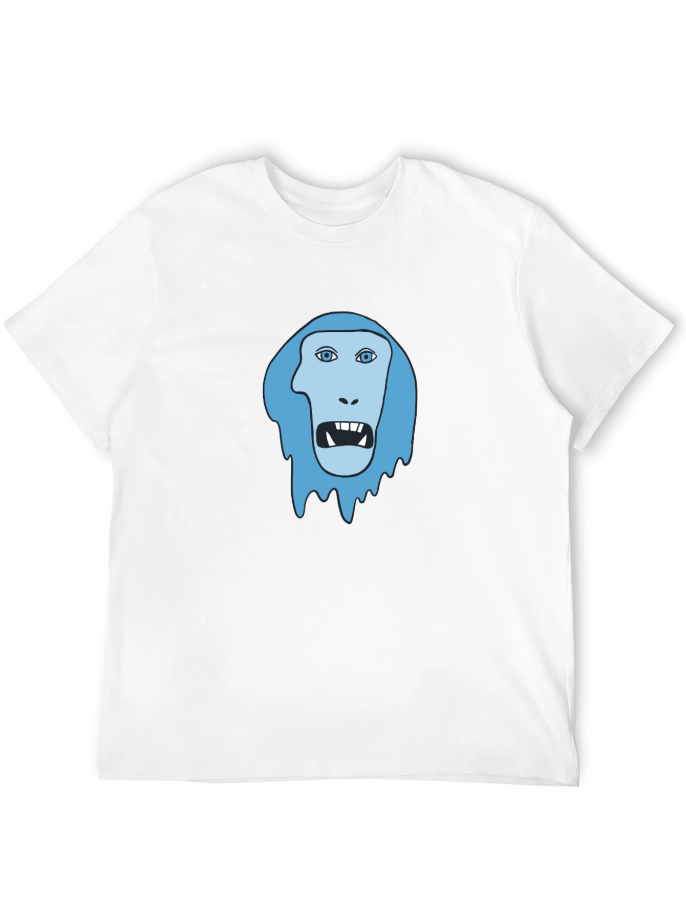 Black Men's Black T-Shirt - Blue Monster Face Graphic view 12