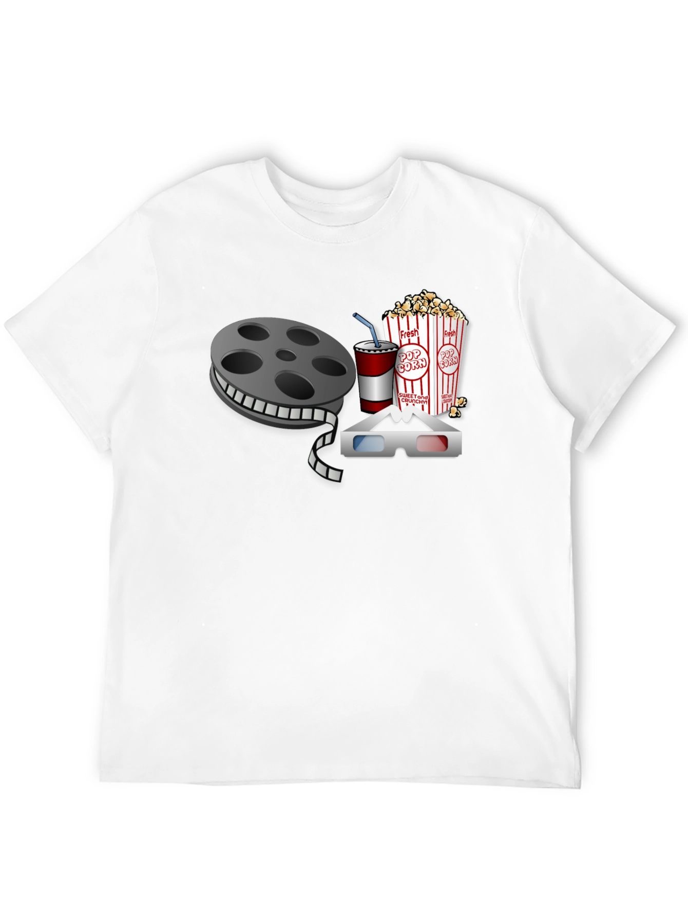 Black Movie Night T-Shirt: Reel, Popcorn, Soda & 3D Glasses view 12