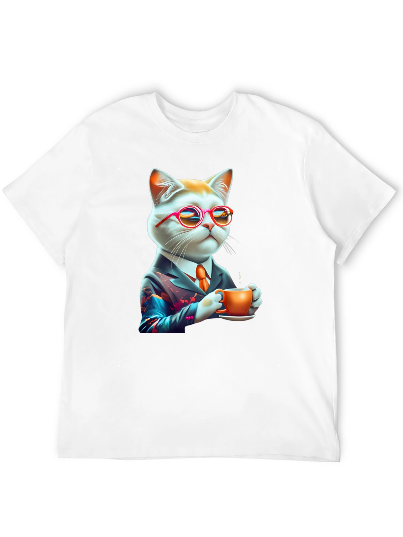 Black Cool Cat T-Shirt - Cat with Coffee view 12