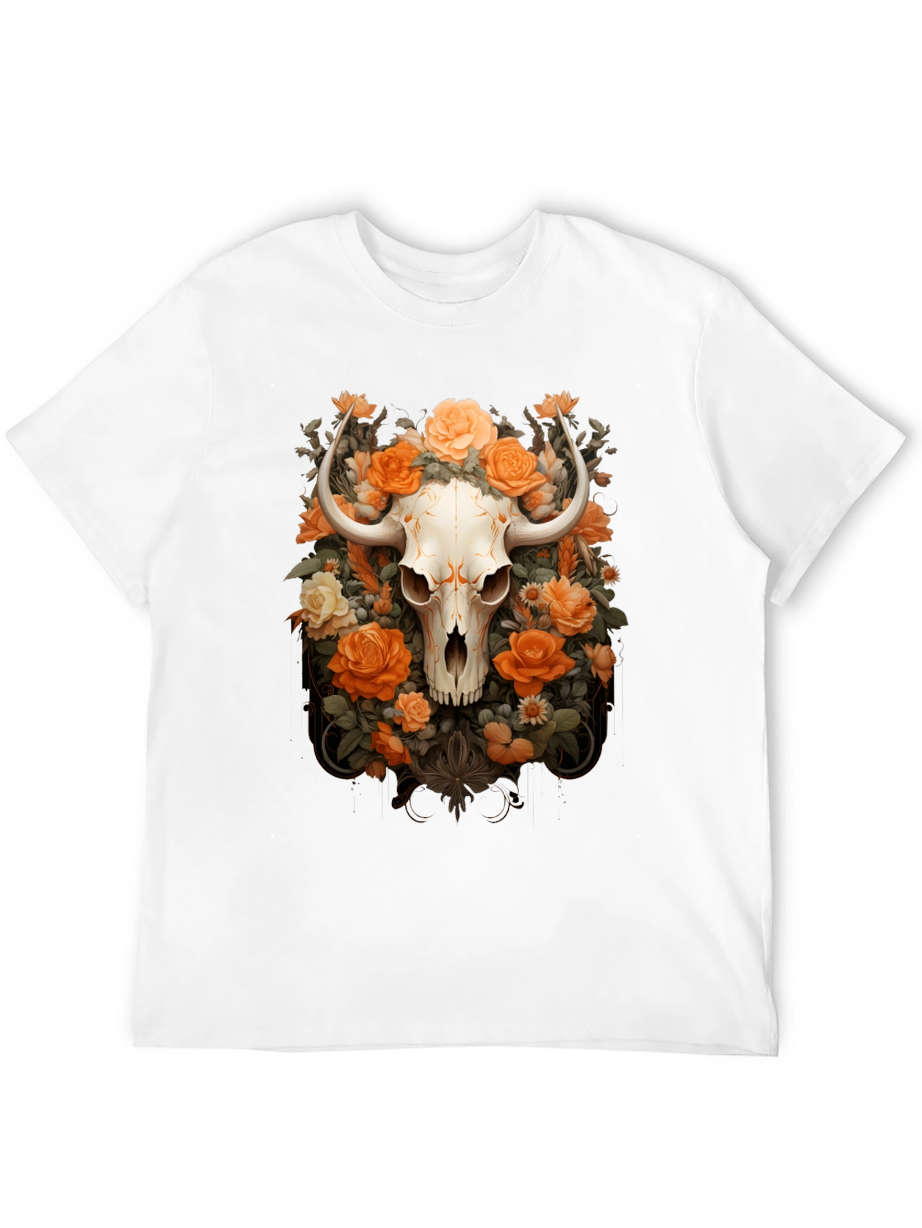 Black Floral Skull Graphic Tee - Unique Design view 12