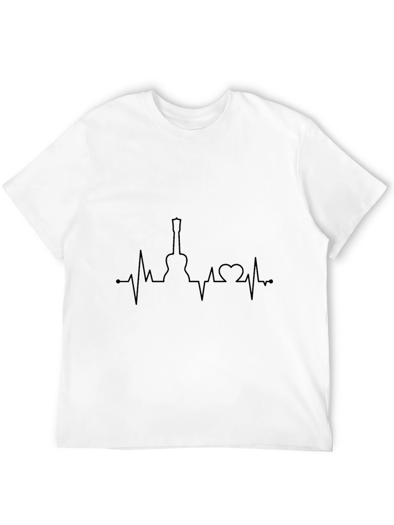 Black Guitar Heartbeat Graphic Tee - Black Crew Neck T-Shirt view 12