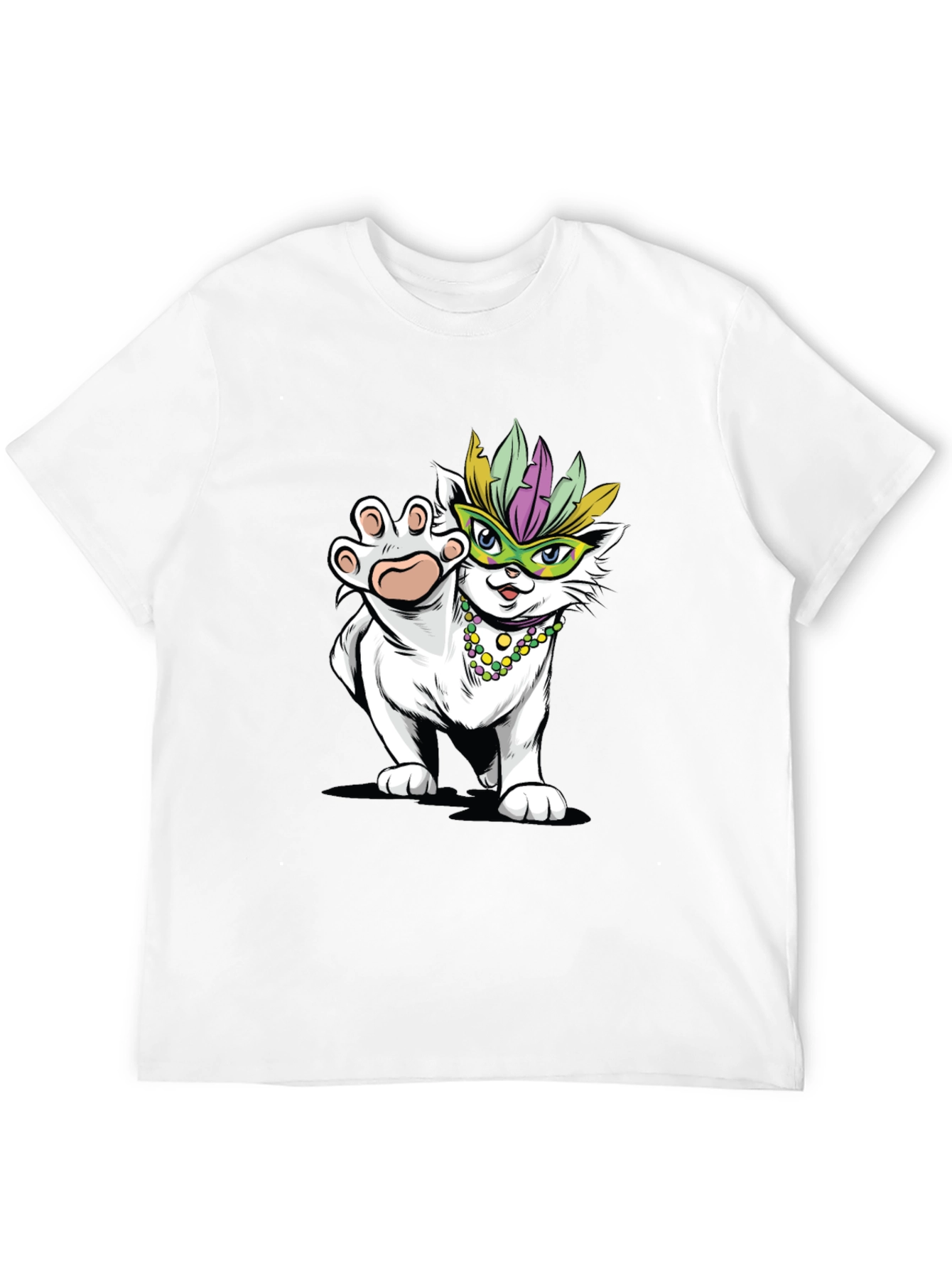 Black Mardi Gras Cat T-Shirt - Festive Party Wear view 12