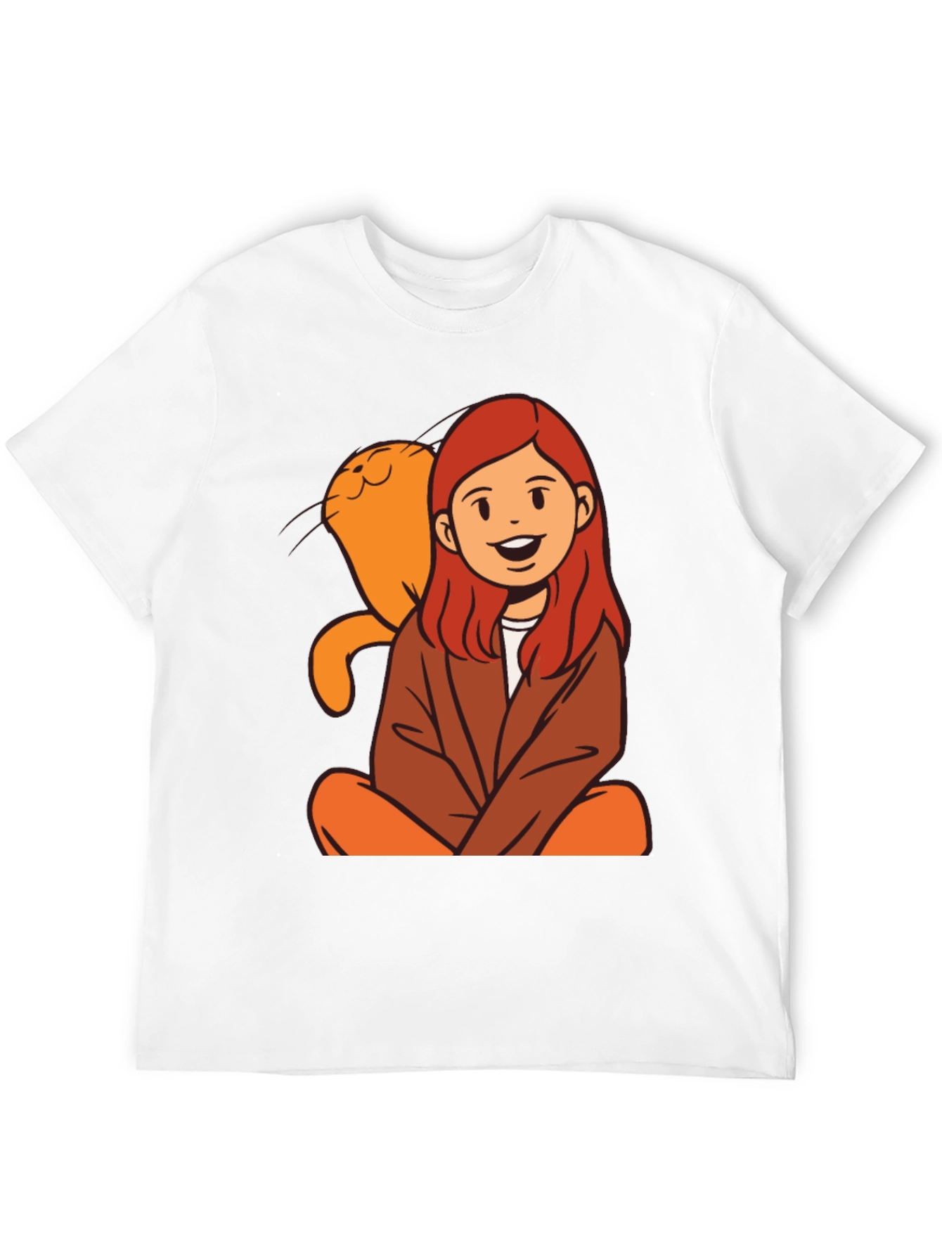 Black Cartoon Girl & Cat Graphic Black T-Shirt view 12