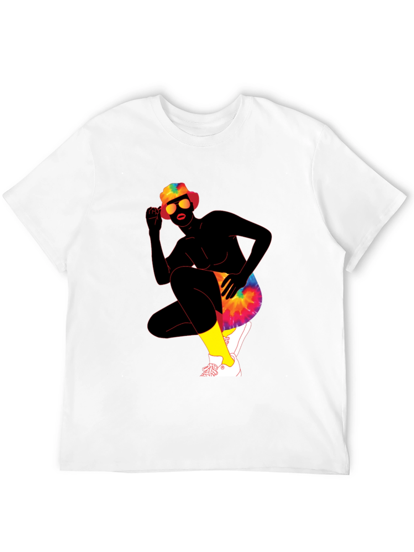 Black Retro Tie-Dye Graphic Print Crew Neck Tee view 12