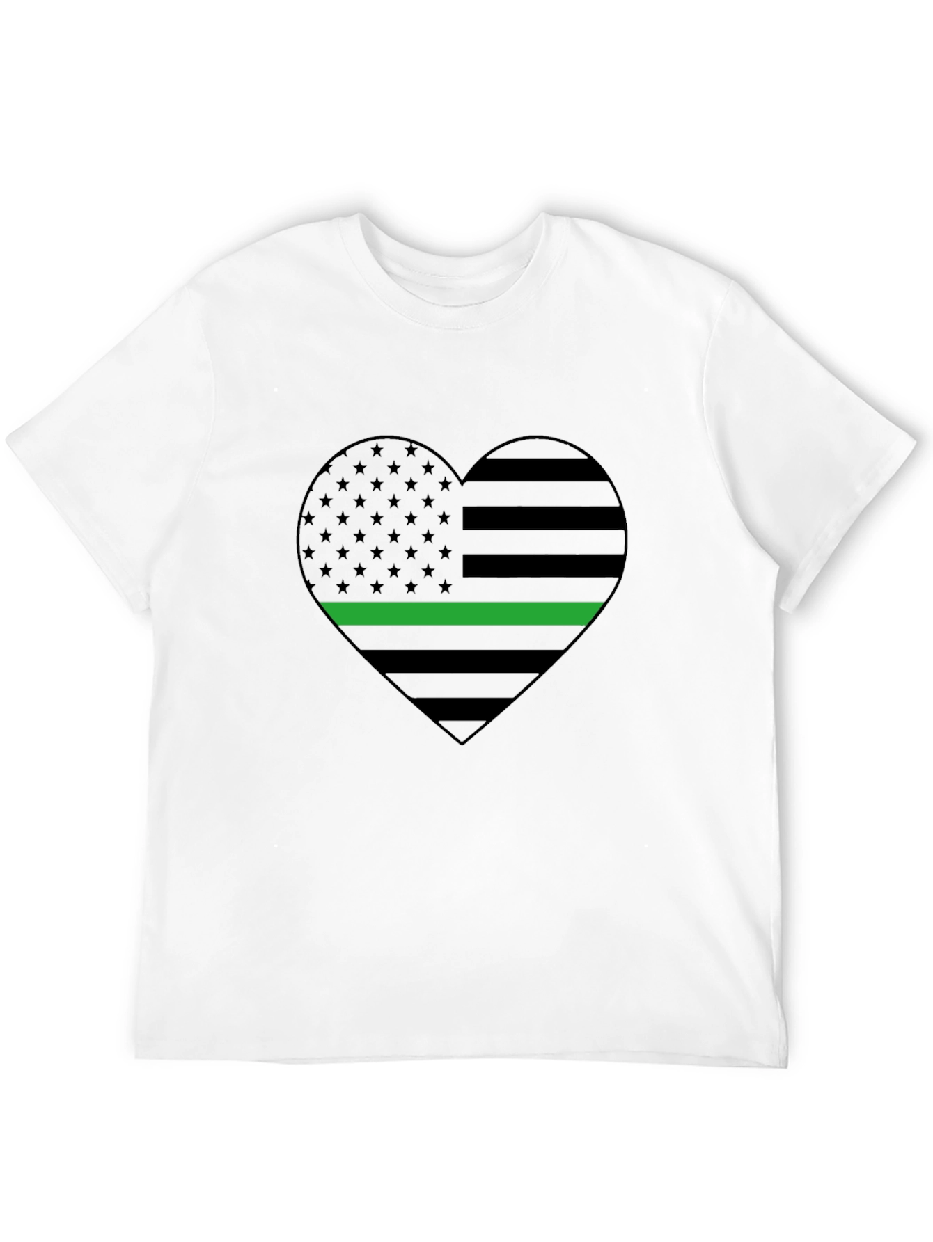 Black Thin Green Line Heart Flag T-Shirt - Support Military view 12
