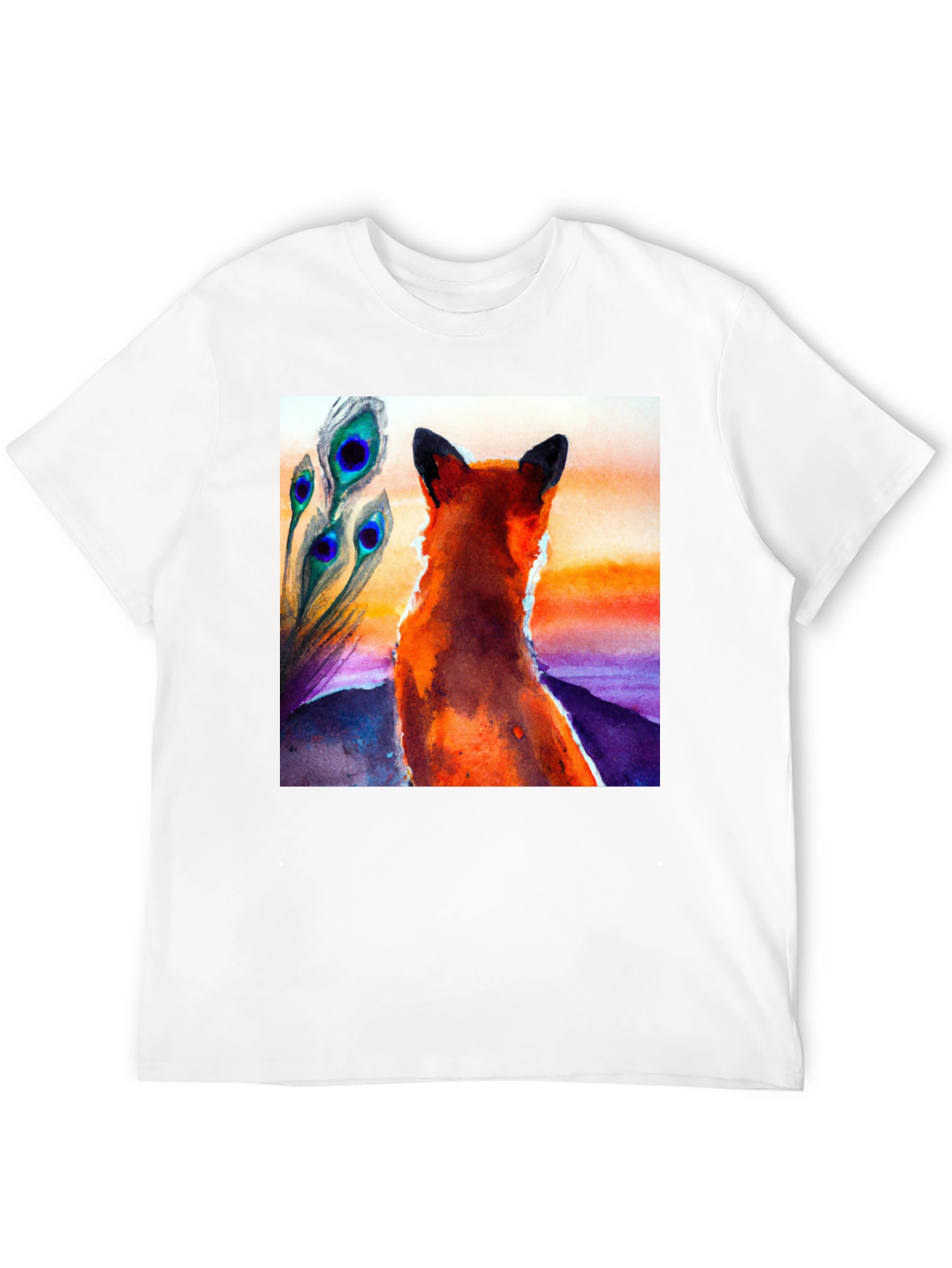 Black Fox & Peacock Feather Graphic Black T-Shirt view 12