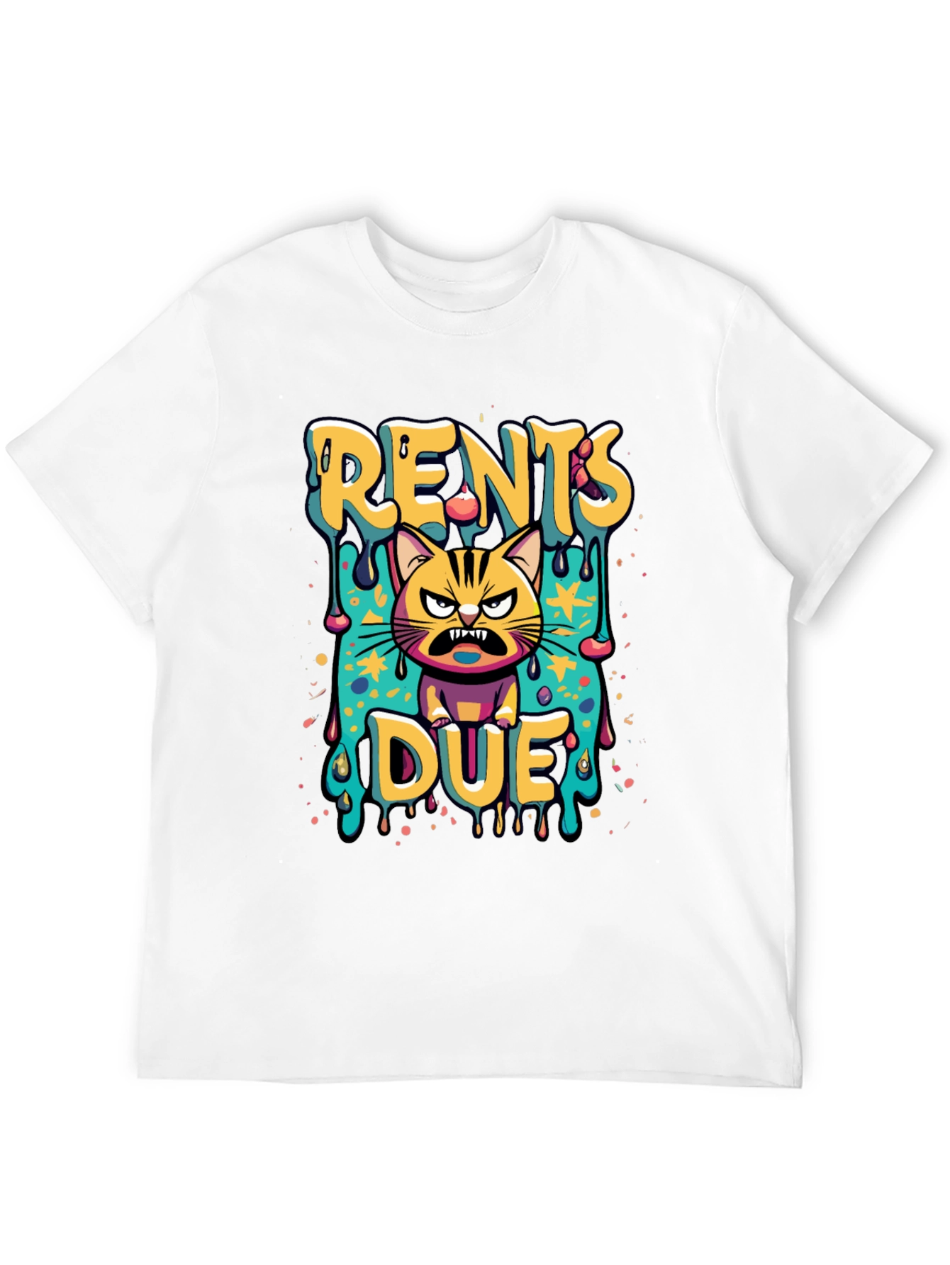 Black Rents Due Angry Cat Graphic Black T-Shirt view 12