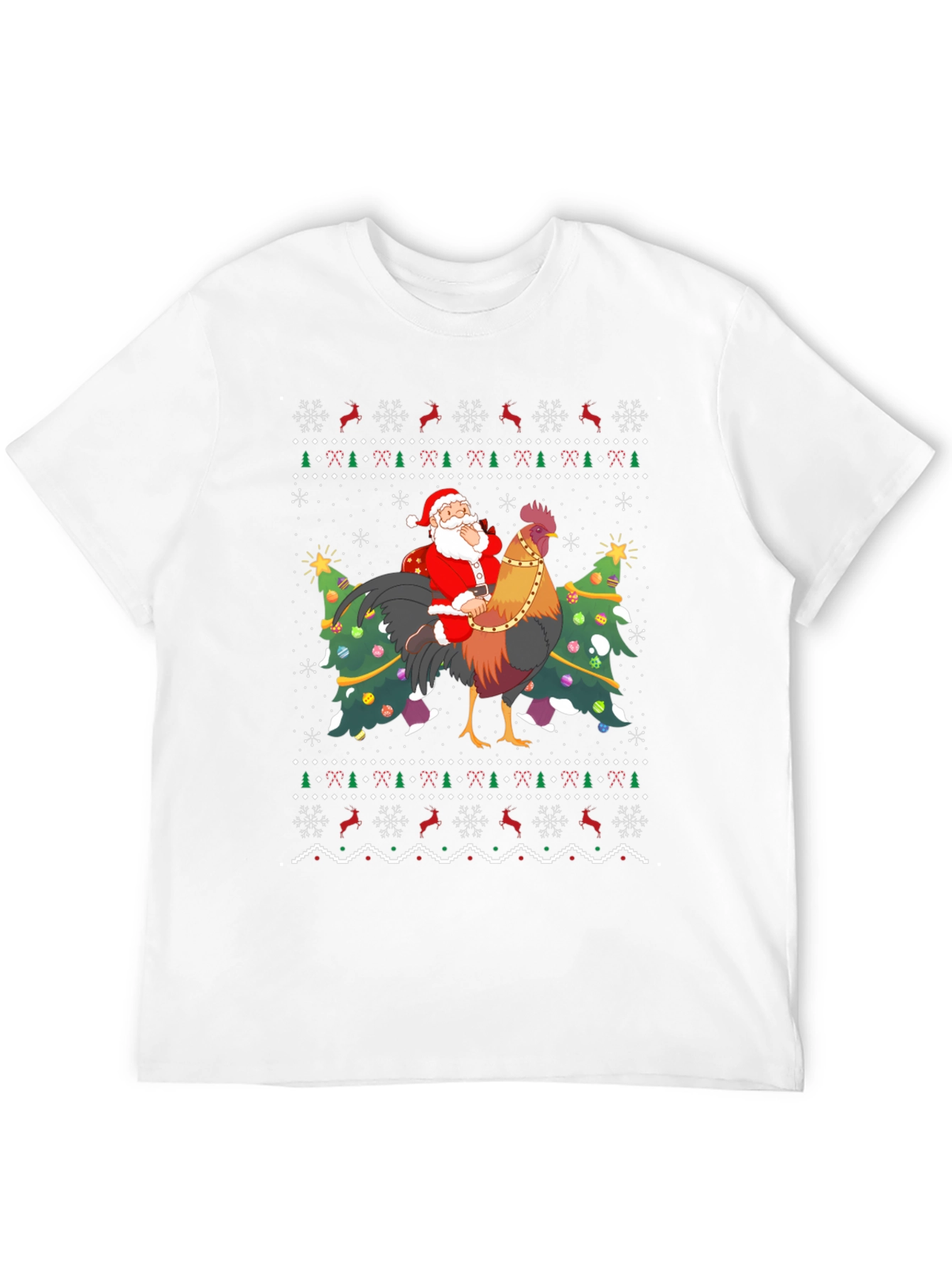 Santa Riding Rooster Ugly Christmas T-Shirt - 12