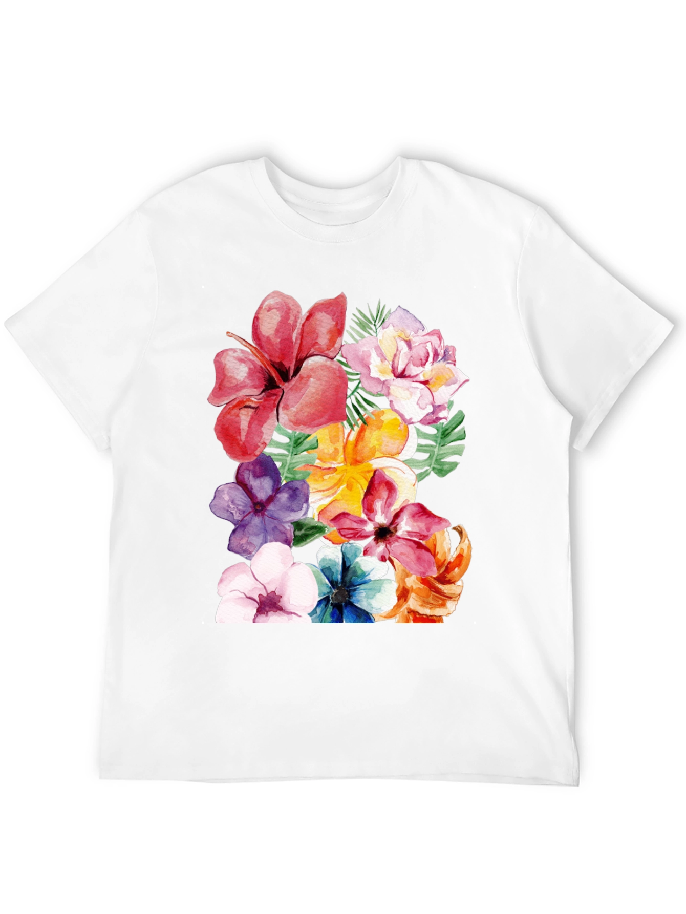 Black Floral Print Black T-Shirt - Tropical Flower Design view 12