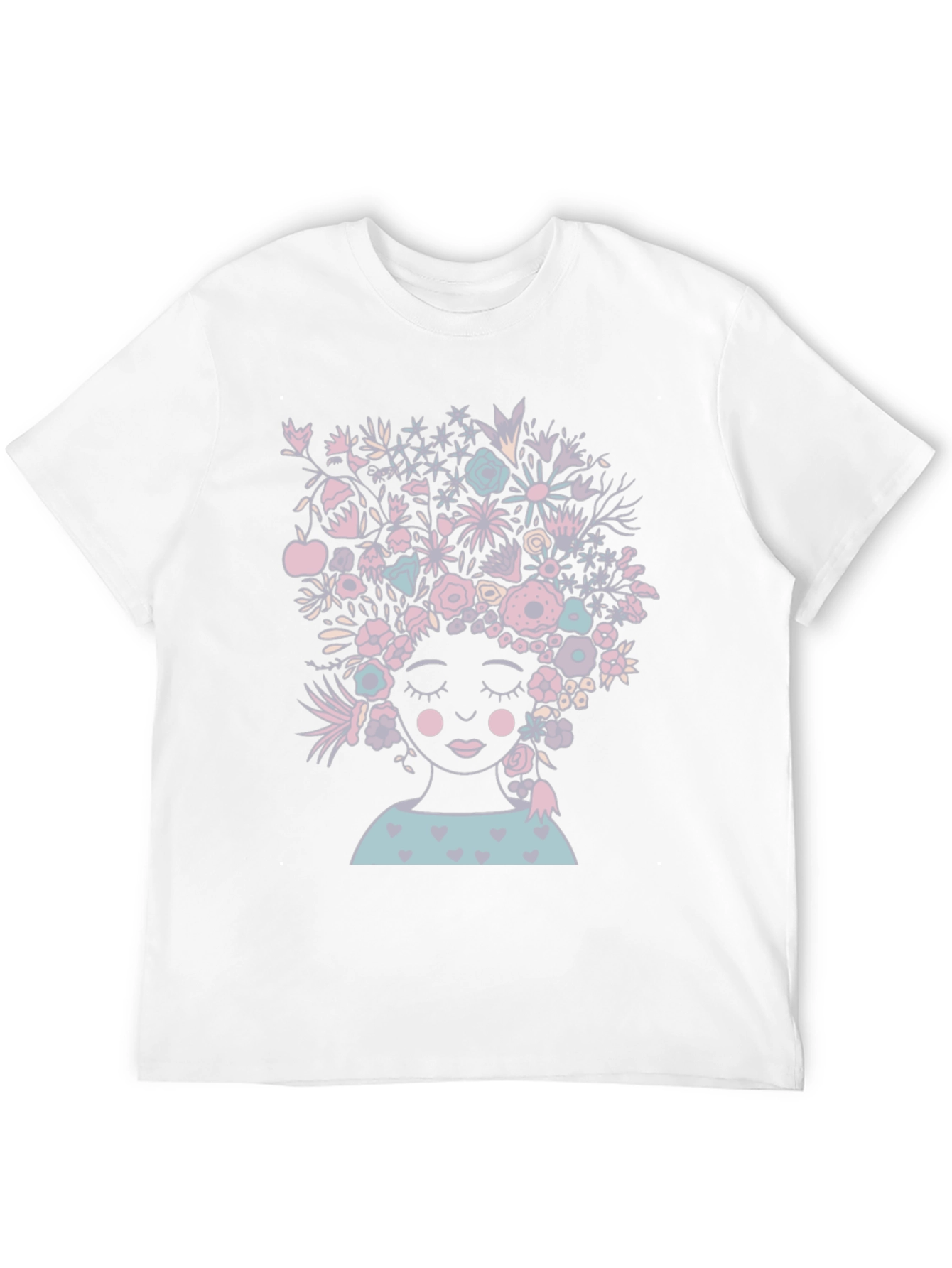 Black Floral Woman Graphic Tee - Black Cotton T-Shirt view 12