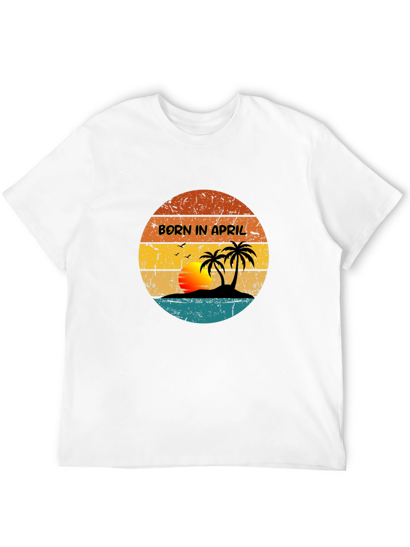 Black Born In April Retro Sunset Graphic T-Shirt view 12