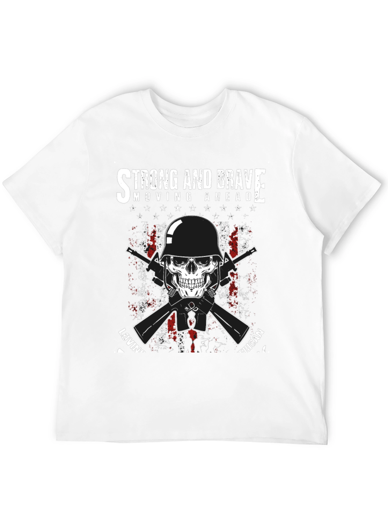 Black Strong & Brave Patriotic Skull Graphic T-Shirt view 12